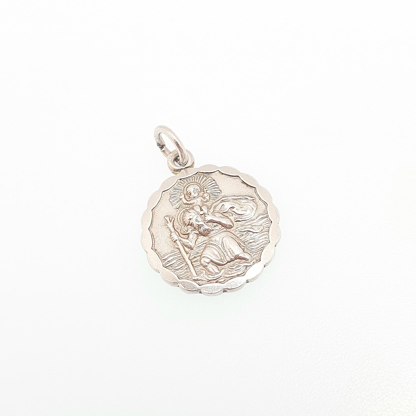 GEORG JENSEN Vintage Sterling Silver St Christopher Pendant Necklace Small Plane Car Double Sided Genuine Saint Jewellery Jewelry Women