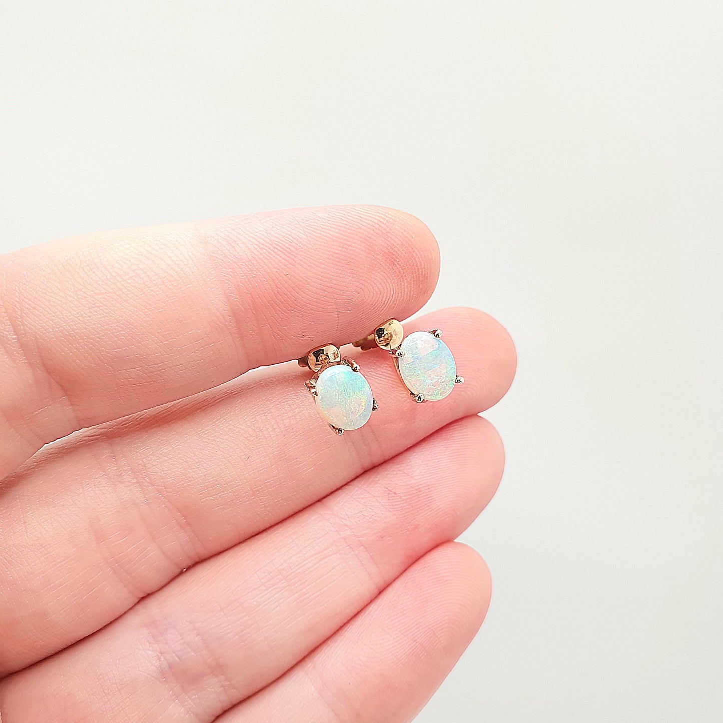 Antique Opal 9k 9ct Gold Earrings Translucent White Opals Solid 9 Carat 375 Oval Cut Cabochon Vintage Gemstone Womens Jewelry Jewellery