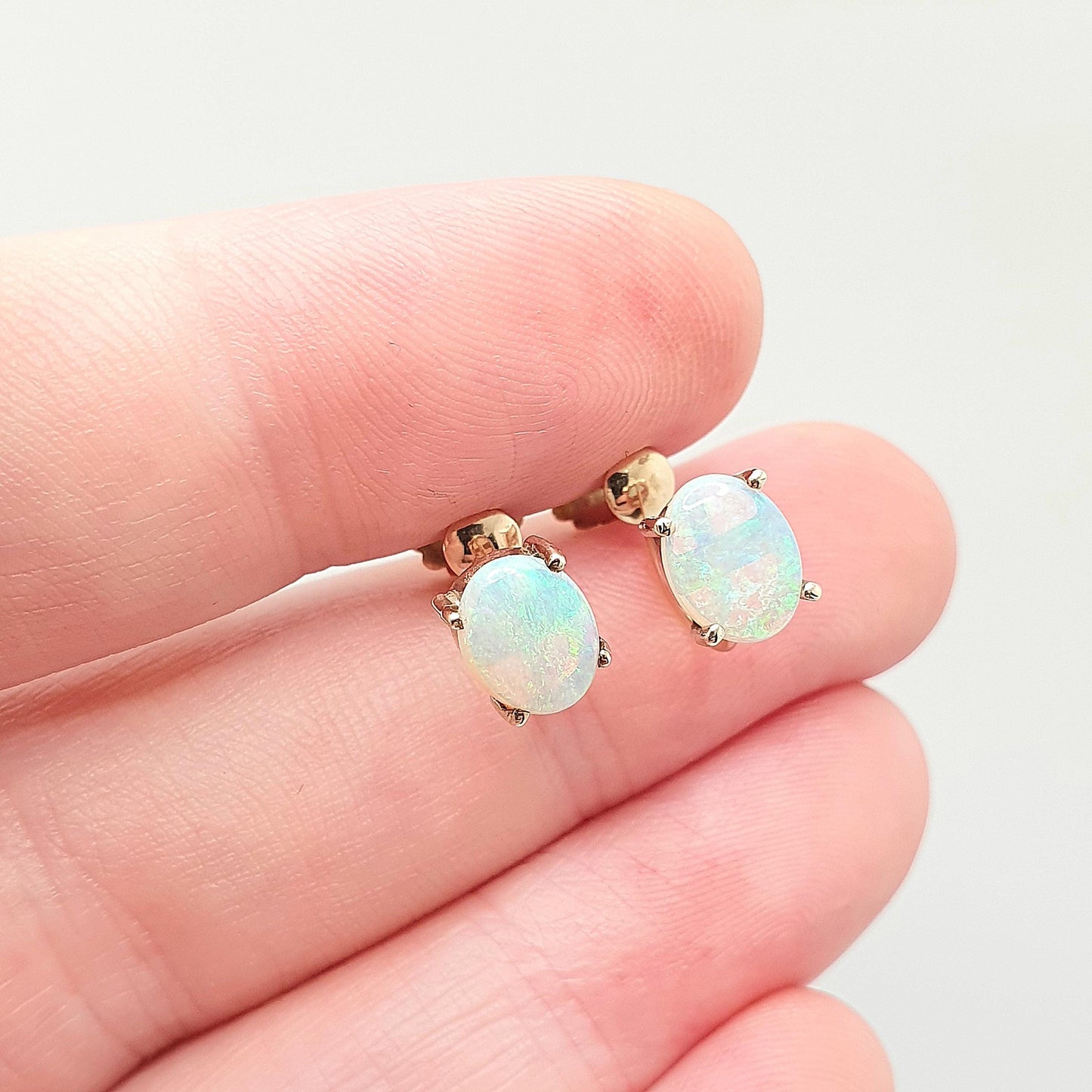 Antique Opal 9k 9ct Gold Earrings Translucent White Opals Solid 9 Carat 375 Oval Cut Cabochon Vintage Gemstone Womens Jewelry Jewellery