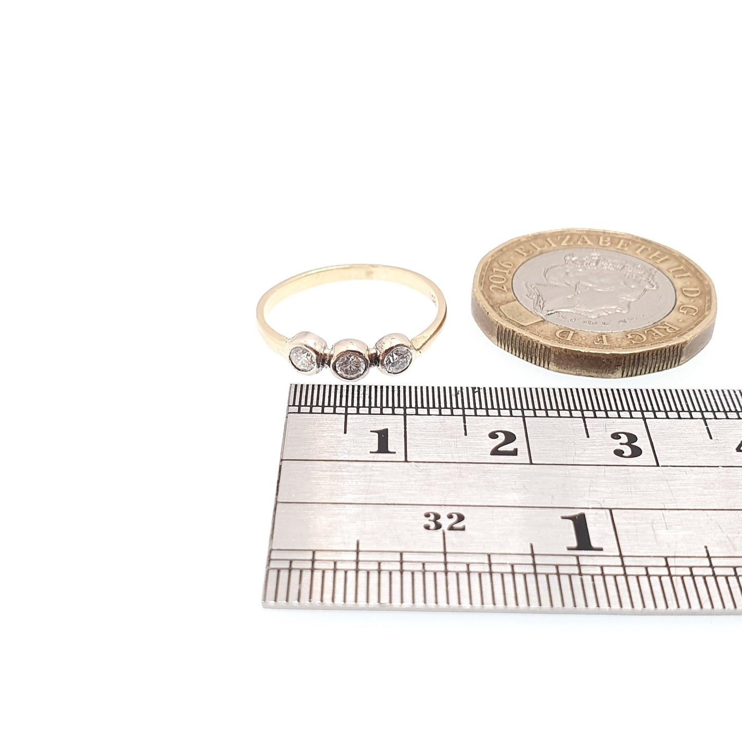 Vintage 18k 18ct Gold Diamond Ring Trilogy Solid 750 Brilliant Cut 0.3ct Antique Shank Wedding Womens Engagement Old Jewelry Jewellery