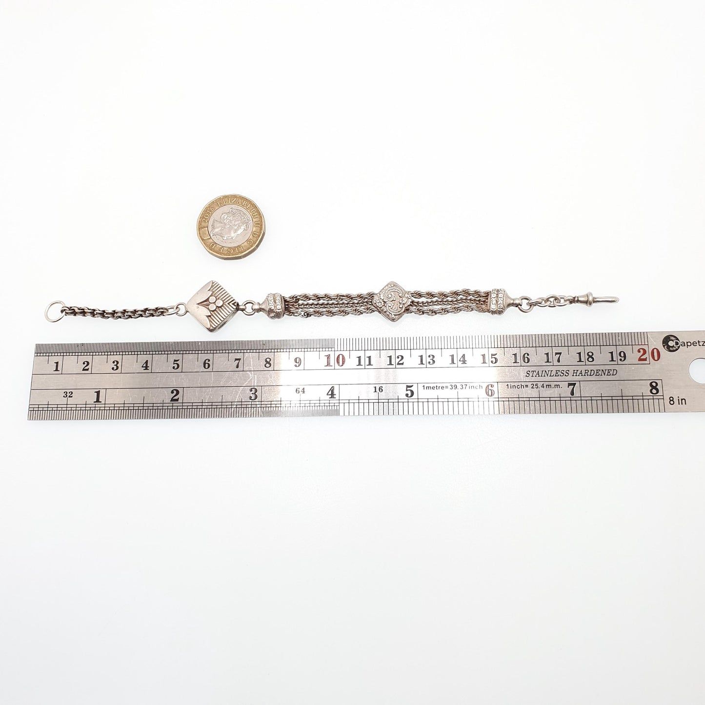 Antique Victorian Solid Silver Albertina Bracelet Dog Clip Belcher Rope Link Square 13.29g 19.5cm Aesthetic Vintage Gift Jewelry Jewellery