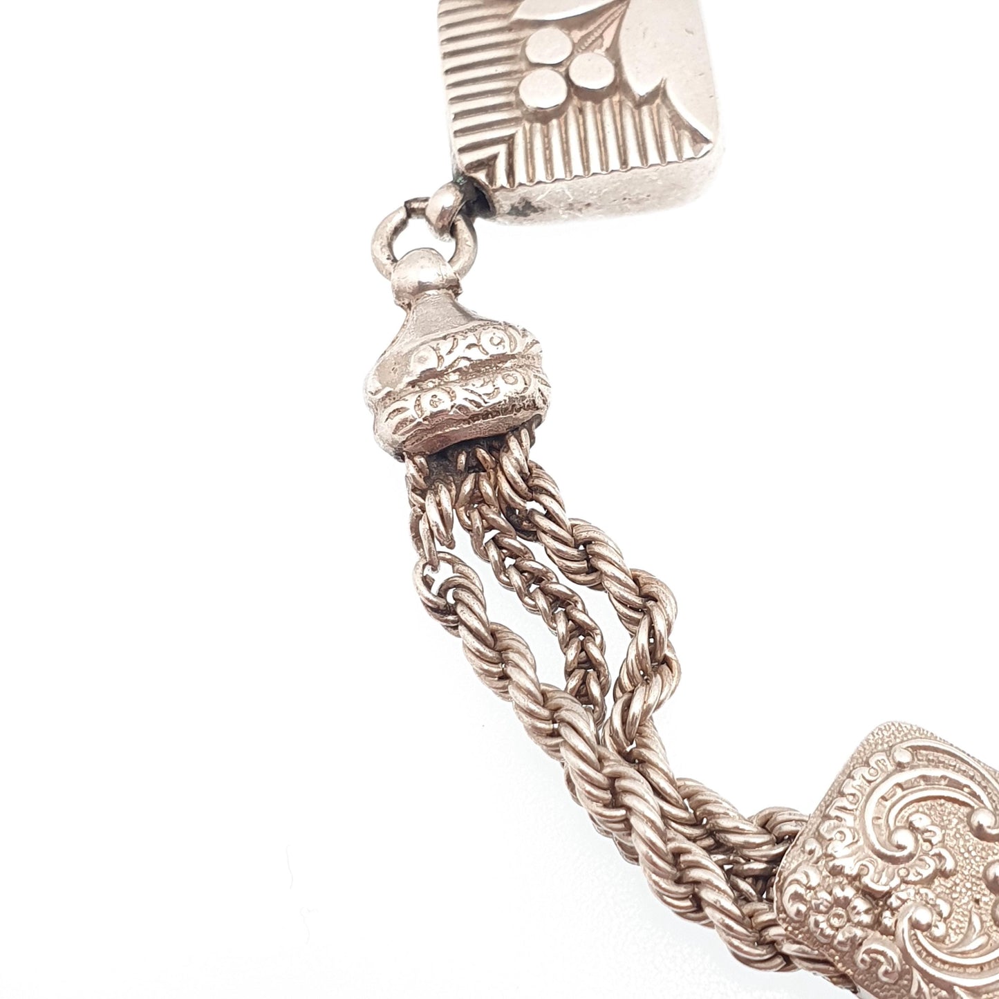 Antique Victorian Solid Silver Albertina Bracelet Dog Clip Belcher Rope Link Square 13.29g 19.5cm Aesthetic Vintage Gift Jewelry Jewellery