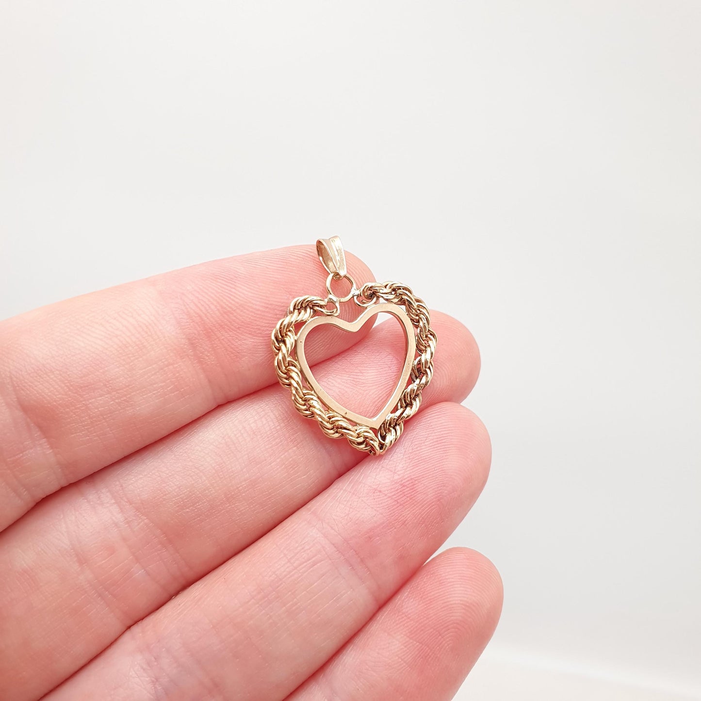 Vintage 10k 10kt Gold Heart Pendant Necklace Solid 417 Rope Link Yellow Modernist Retro Fine Estate Love Gift Womens Jewelry Jewellery