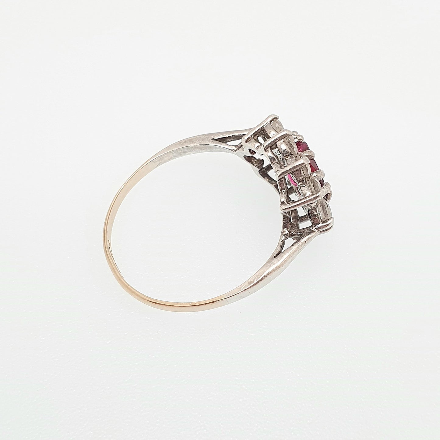 Antique 9ct Gold Ruby Paste Ring Art Deco White Spinel Sterling Silver & Solid 9k 375 1920s Vintage Cocktail Ladies Womens