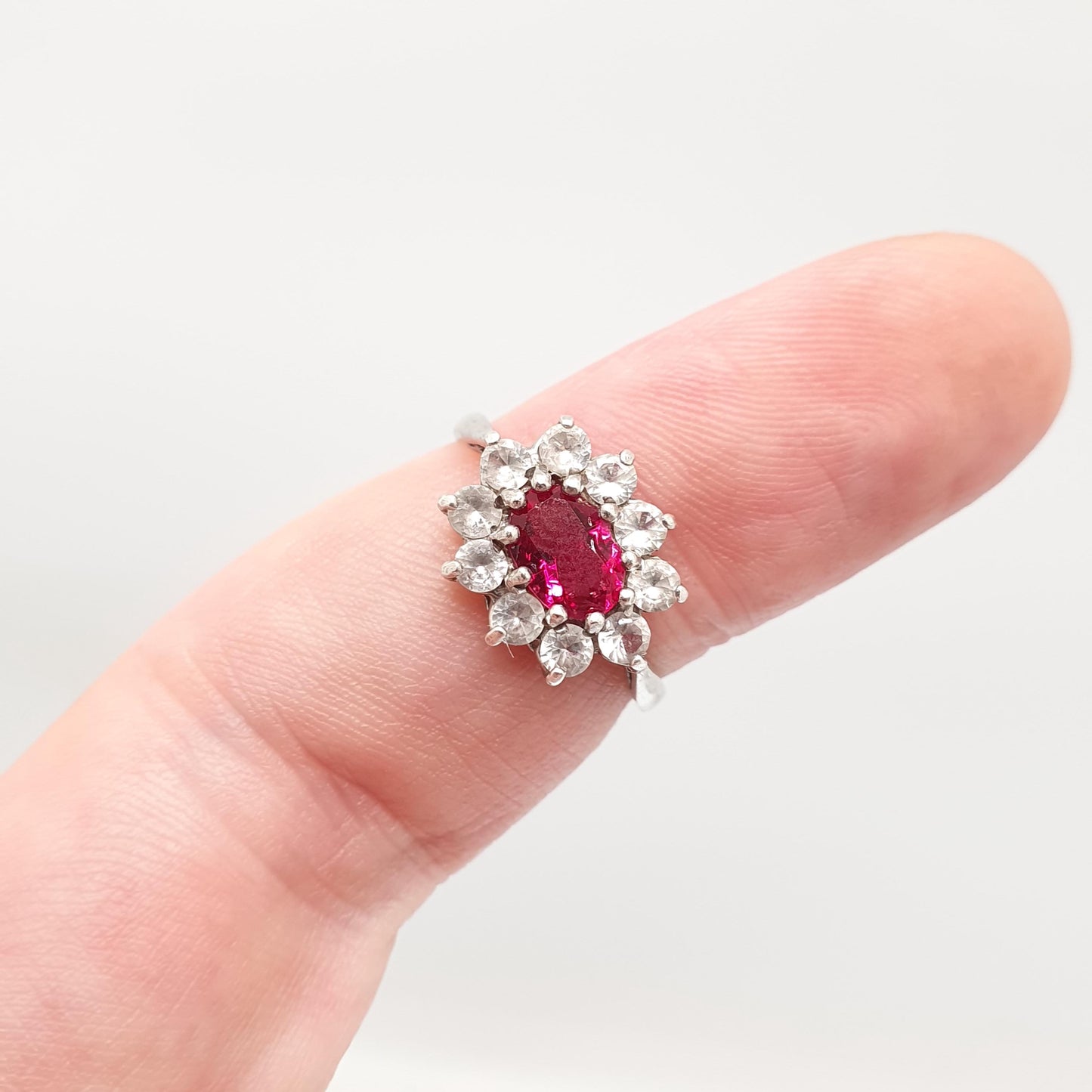 Antique 9ct Gold Ruby Paste Ring Art Deco White Spinel Sterling Silver & Solid 9k 375 1920s Vintage Cocktail Ladies Womens