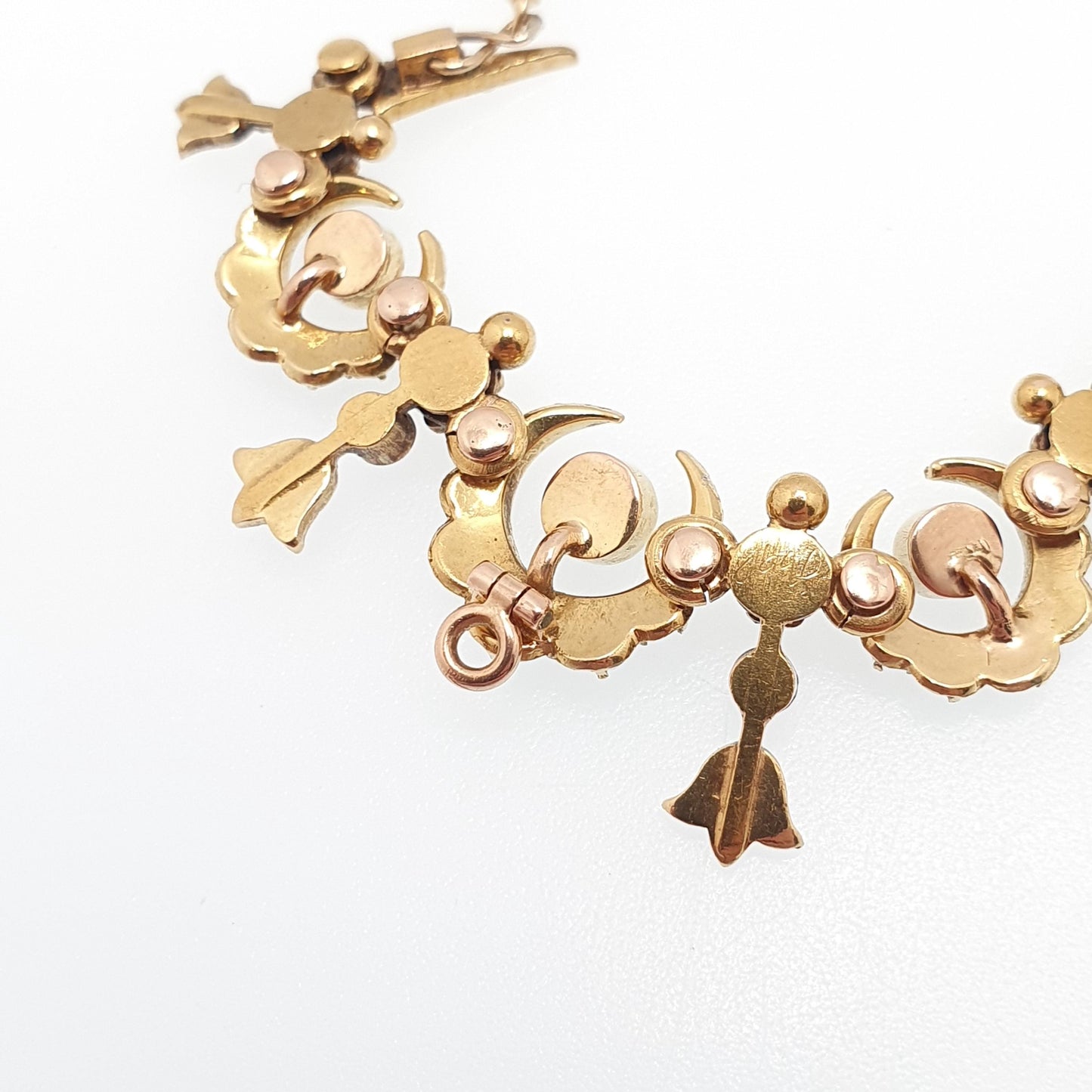 Antique Victorian 14k Gold Turquoise & Pearl Necklace Solid 14kt 585 Crescent Moon Celestial Gemstone Vintage Womens Jewellery Jewelry