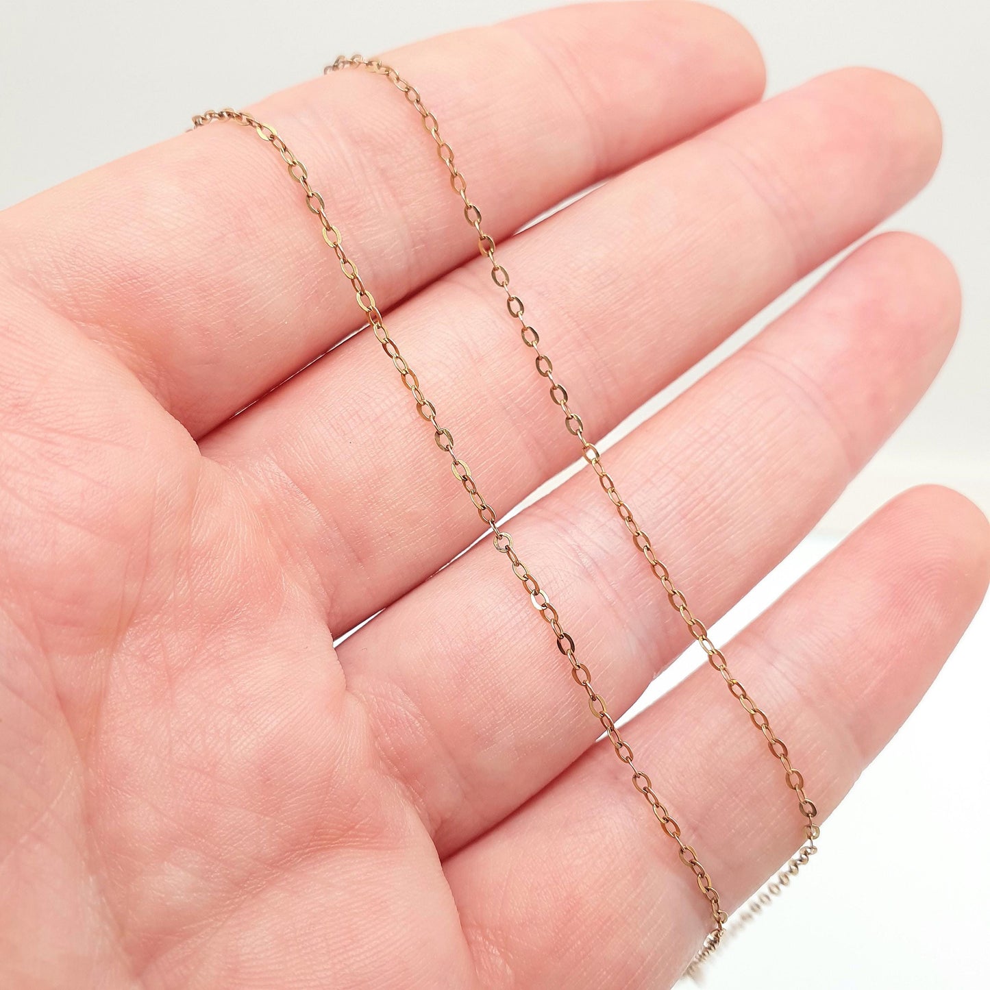 Antique 9ct 9k Gold Chain Necklace Trace Cable Link Solid 375 44cm 17.3" 1.74g Fine Dark Yellow Estate Vintage Womens Jewelry Jewellery