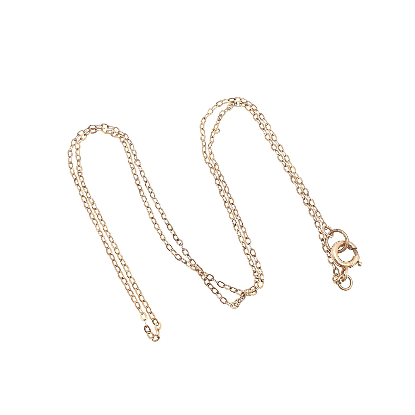 Antique 9ct 9k Gold Chain Necklace Trace Cable Link Solid 375 44cm 17.3" 1.74g Fine Dark Yellow Estate Vintage Womens Jewelry Jewellery