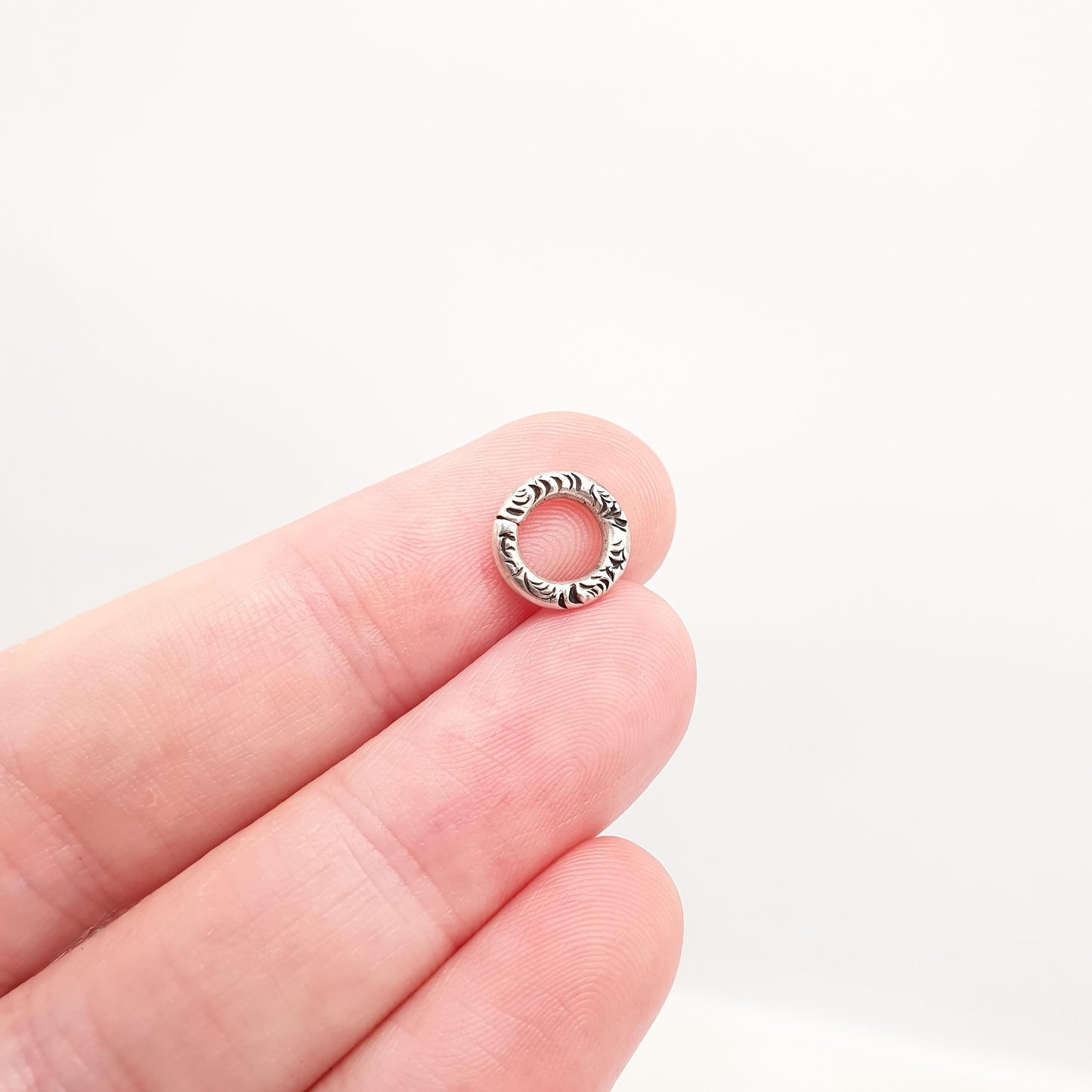 Antique Sterling Silver Chased Jump Ring Victorian Georgian Genuine 1800s 9.9mm Open Vintage Jewelry Fastenings Jewellery Findings