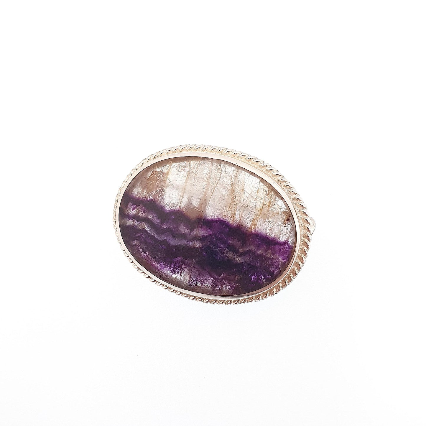 Vintage Sterling Silver Blue John Brooch Large Whole Gemstone Big Fluorite Bleu Jaune Womens Rare Gemstone Jewelry Jewellery Retro