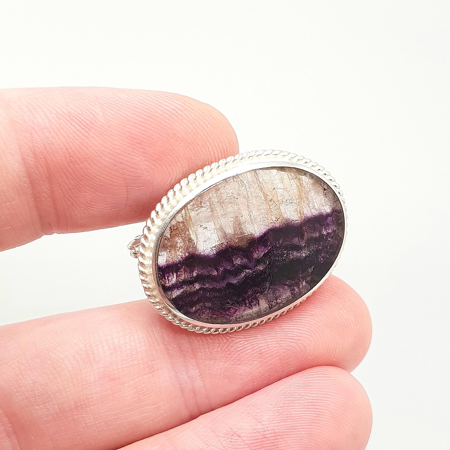 Vintage Sterling Silver Blue John Brooch Large Whole Gemstone Big Fluorite Bleu Jaune Womens Rare Gemstone Jewelry Jewellery Retro