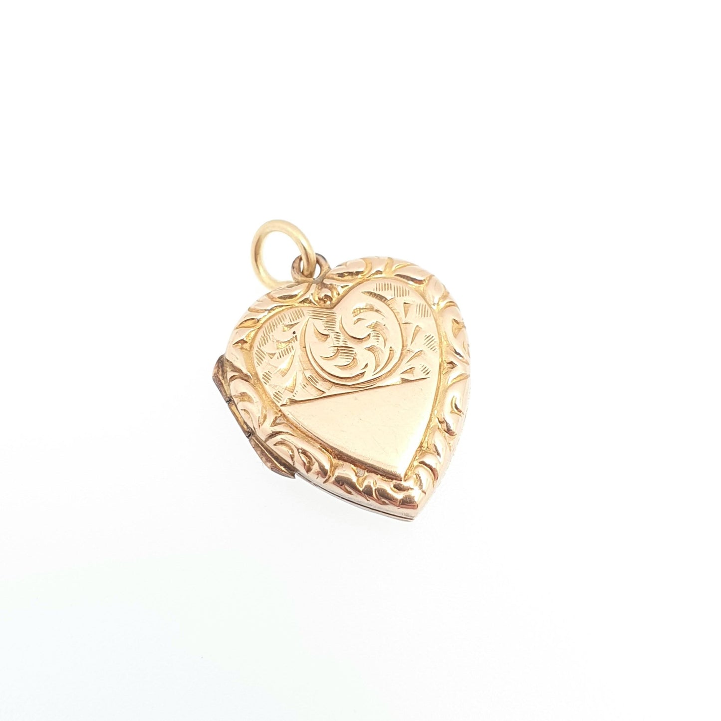 Antique 9ct Gold Heart Locket Cute Engraved Solid 9k 375 Pendant Small Fine Estate Love Gift Back & Front Necklace Jewelry Womens Jewellery