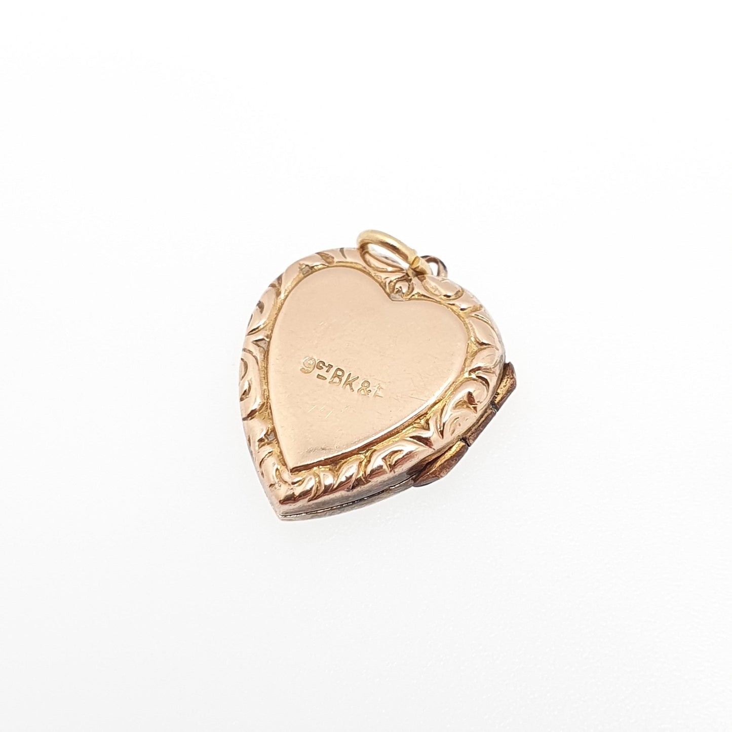 Antique 9ct Gold Heart Locket Cute Engraved Solid 9k 375 Pendant Small Fine Estate Love Gift Back & Front Necklace Jewelry Womens Jewellery