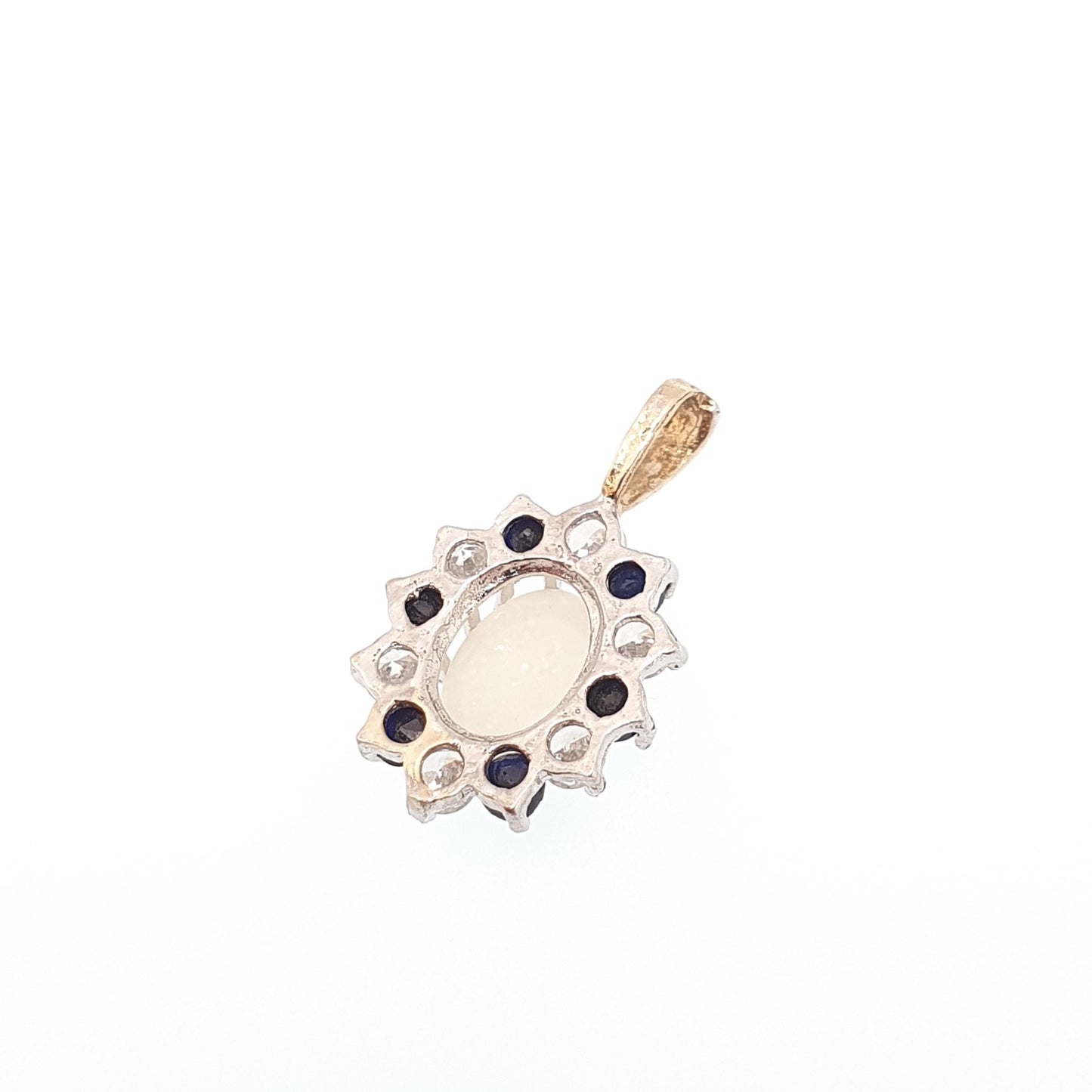 Vintage 9k 9ct Gold Opal Sapphire Cluster Pendant Solid 375 9 Carat Retro White Necklace Sparkly Womens Cute Ladies Jewelry Jewellery