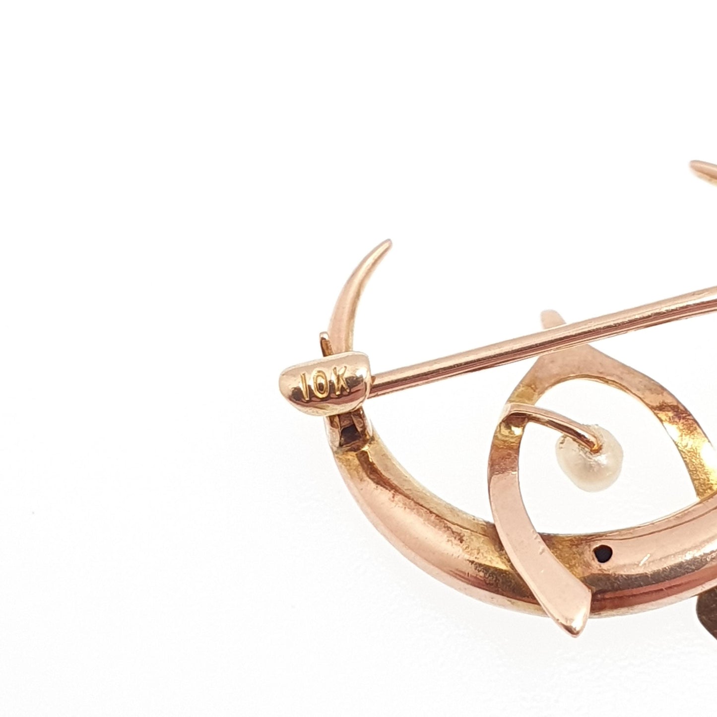 Antique 10k Gold Crescent Moon & Wishbone Brooch Seed Pearl Pin Solid 417 Victorian Celestial Lucky Good Luck Womens Jewelry Jewellery