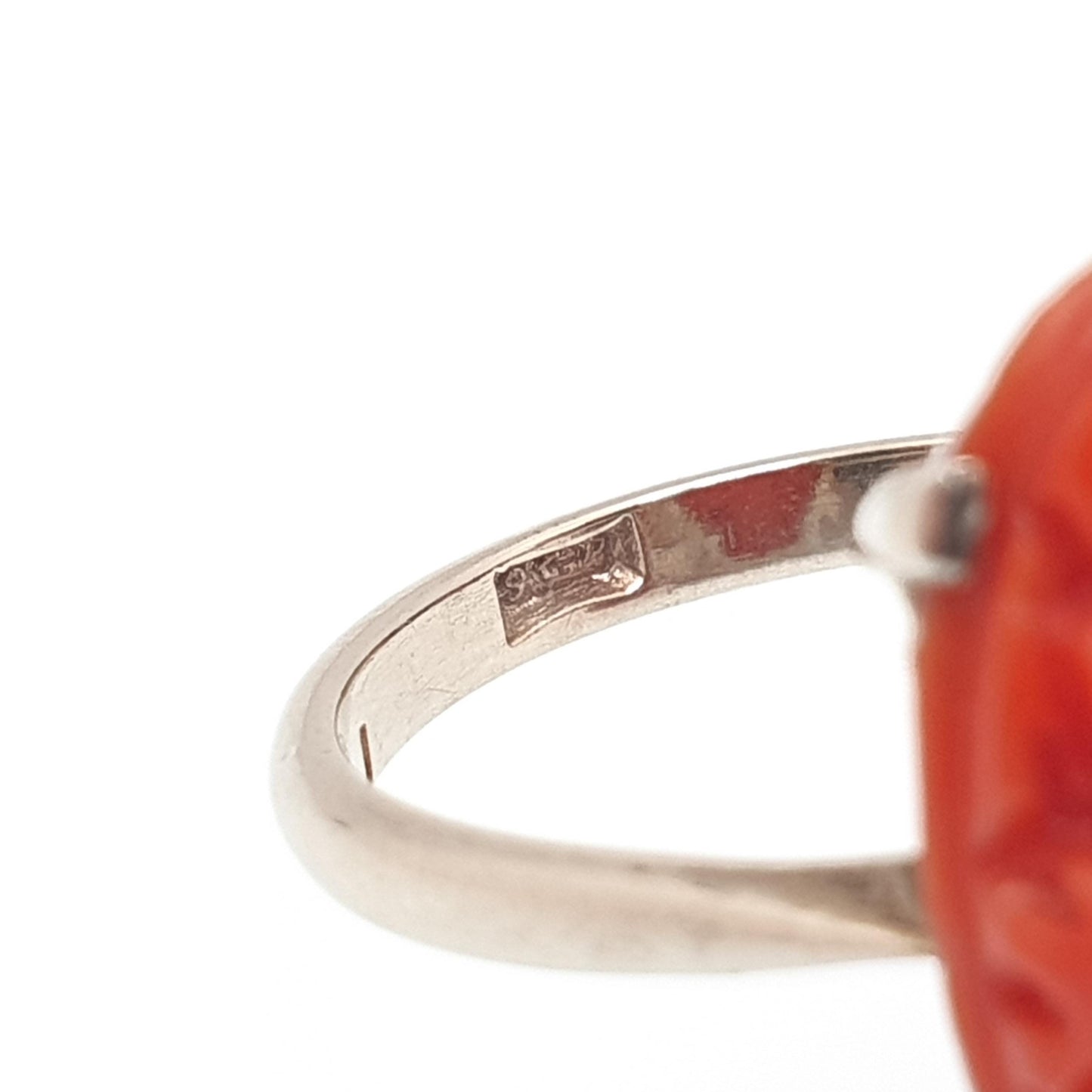 Antique 9ct 9k Gold Coral Ring Hand Carved Art Deco 1920s White Gold Unique Solid 375 Womens Genuine Natural Vintage Jewellery Jewelry