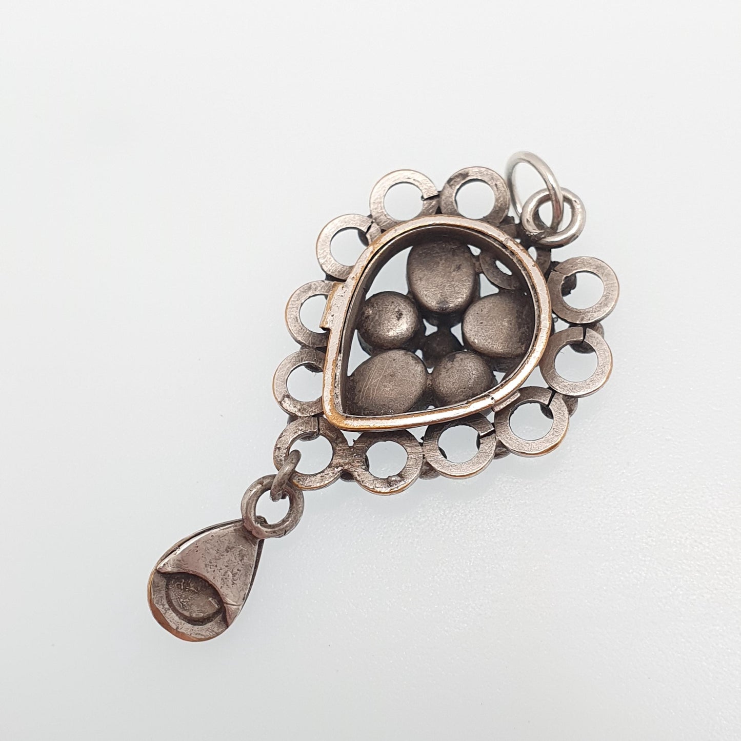 Antique Victorian Pink Paste Pendant Diamond Paste Necklace Silver Plate Mother of Pearl Hanging Openwork Vintage Womens Jewellery Jewelry