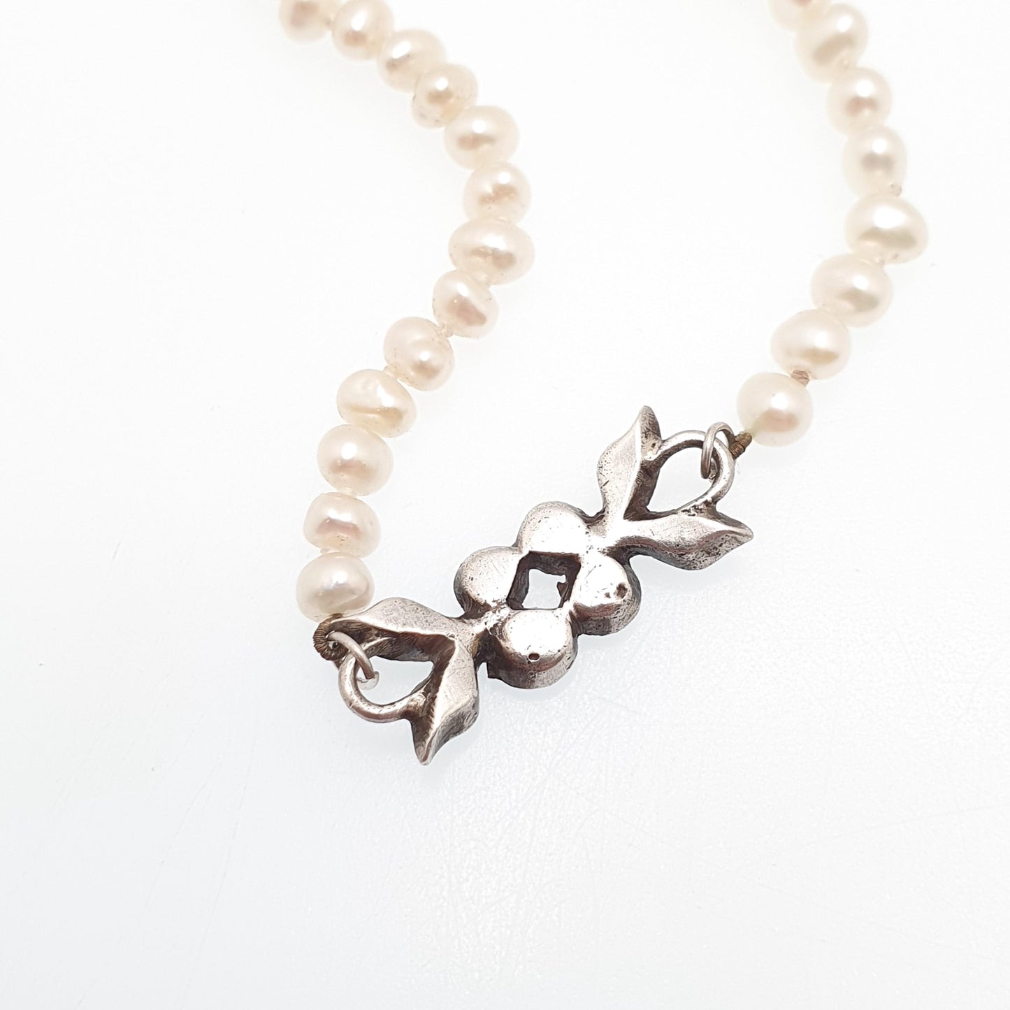Antique Diamond Paste Freshwater Pearl Necklace Solid Silver Centre Choker Victorian Upcycled Restored Genuine Pearls Vintage Jewelry