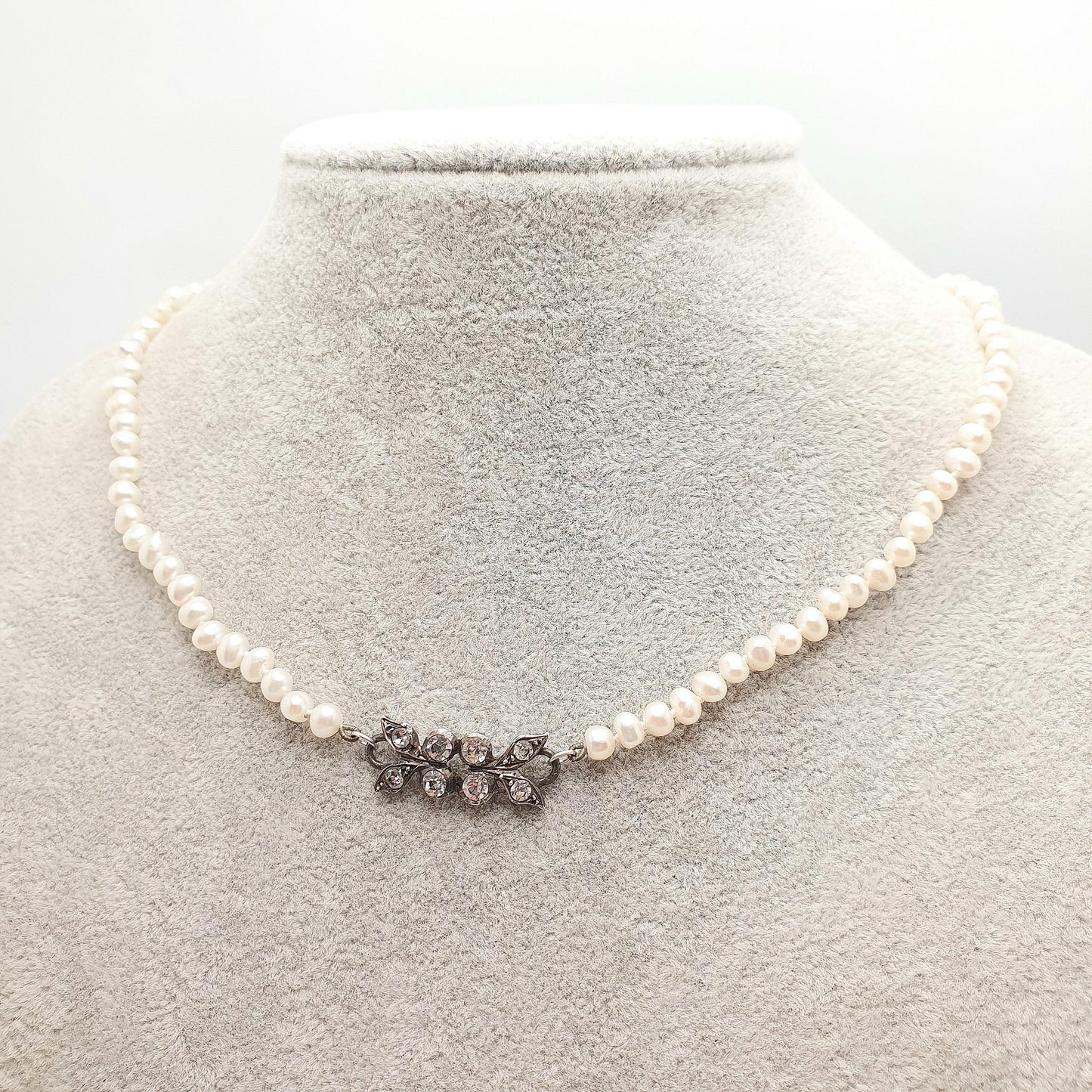 Antique Diamond Paste Freshwater Pearl Necklace Solid Silver Centre Choker Victorian Upcycled Restored Genuine Pearls Vintage Jewelry