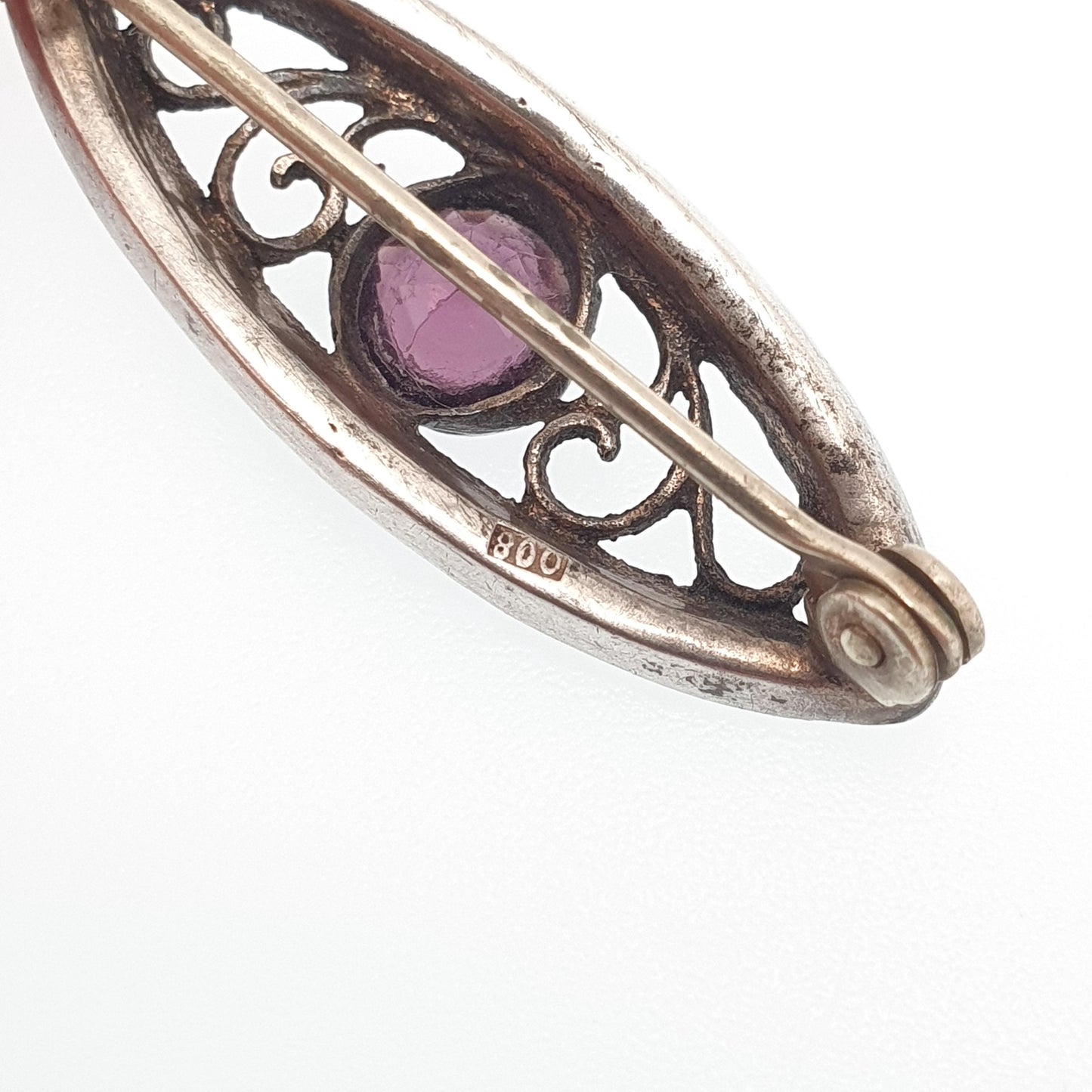 Antique Solid Silver Amethyst Paste Brooch Victorian Diamond Pastes Cluster Ellipse Eye Shape 1800s Genuine Vintage Womens Jewelry Jewellery