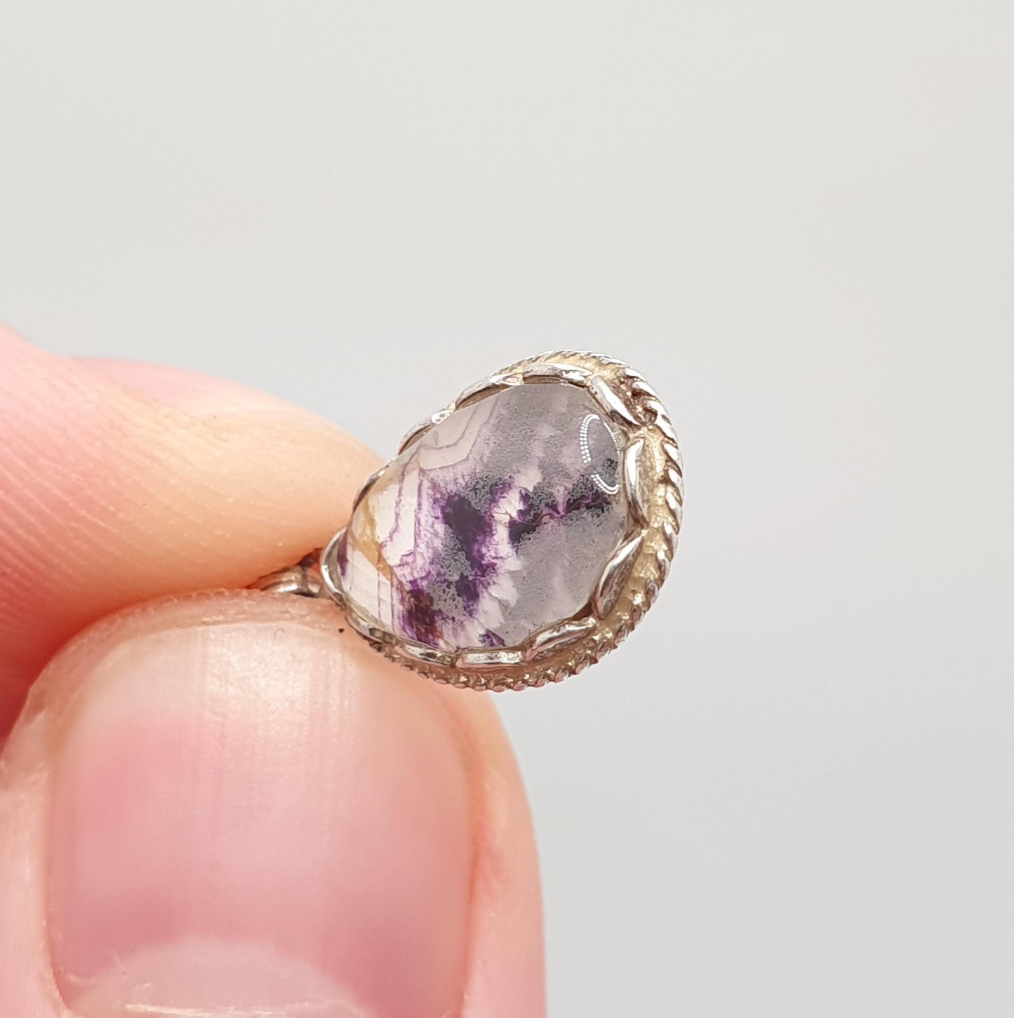 Vintage Blue John Sterling Silver Necklace Pendant Doublet Cabochon Oval 925 Border Bleu Jaune Womens Mens Rare Gemstone Retro Jewelry