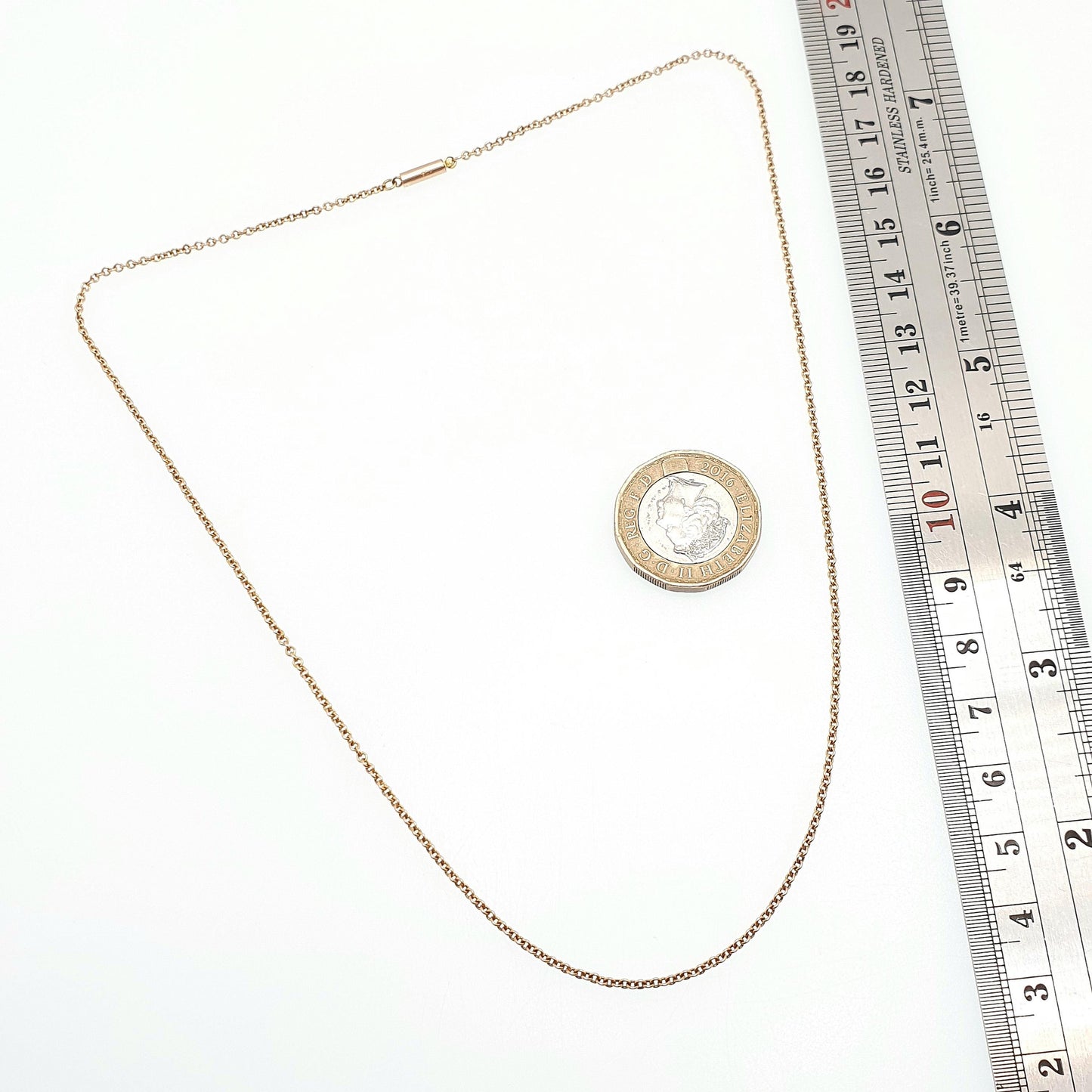 Antique 9ct 9k Gold Chain Necklace Victorian Rolo Cable Link Solid 375 44cm 17.3" 2.71g Trace Fine Estate Genuine Vintage Womens Jewelry