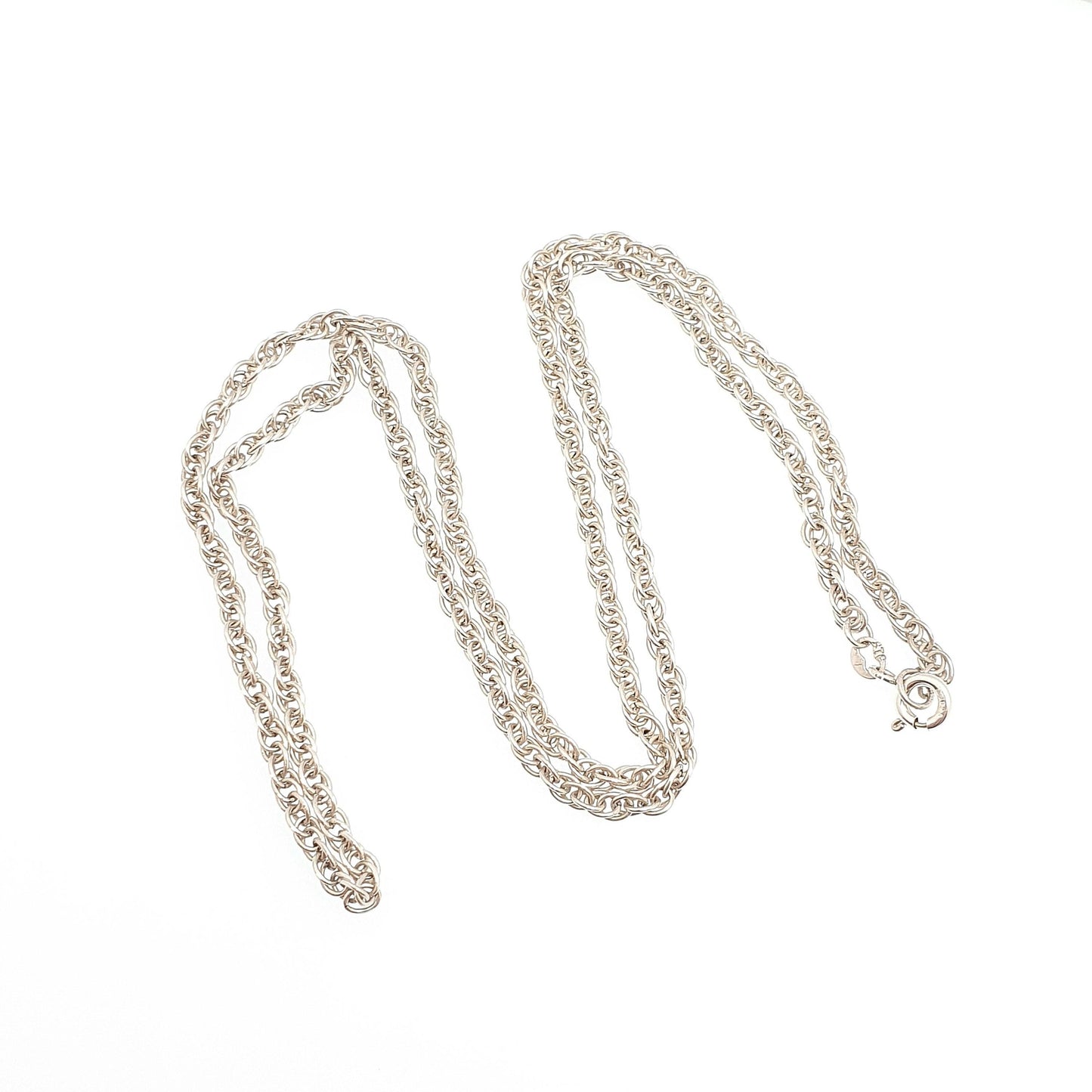 Vintage Sterling Silver Long Chain Necklace Thick Cable Rope Links Helix Twist 57cm 22.4" 10.32g Solid 925 Womens Mens Jewelry Jewellery