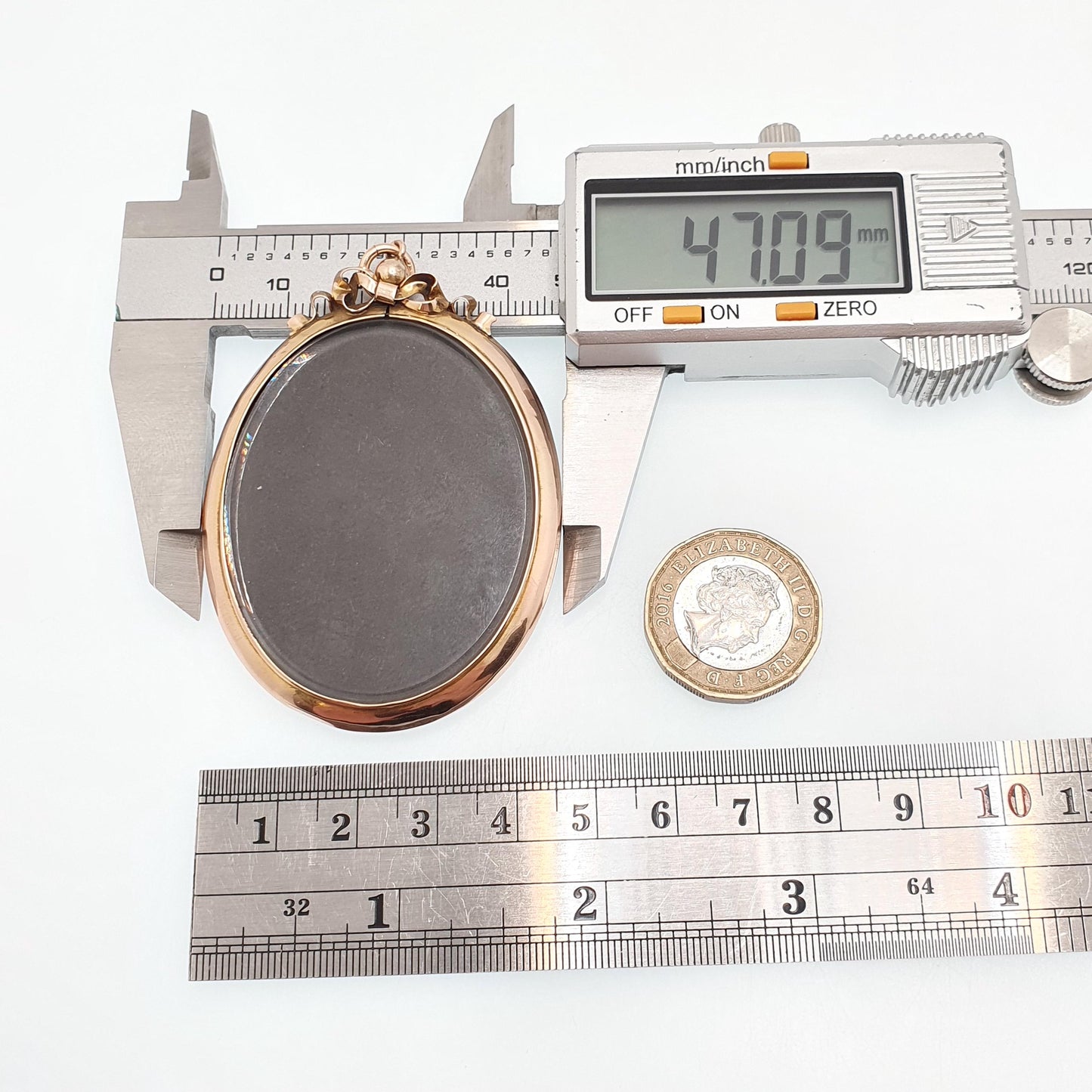 Antique 9ct 375 Gold Locket Pendant Very Large Big Bow Top Necklace Double Sided Huge Photo Picture Solid 9k Vintage Oval Jewelry Jewellery