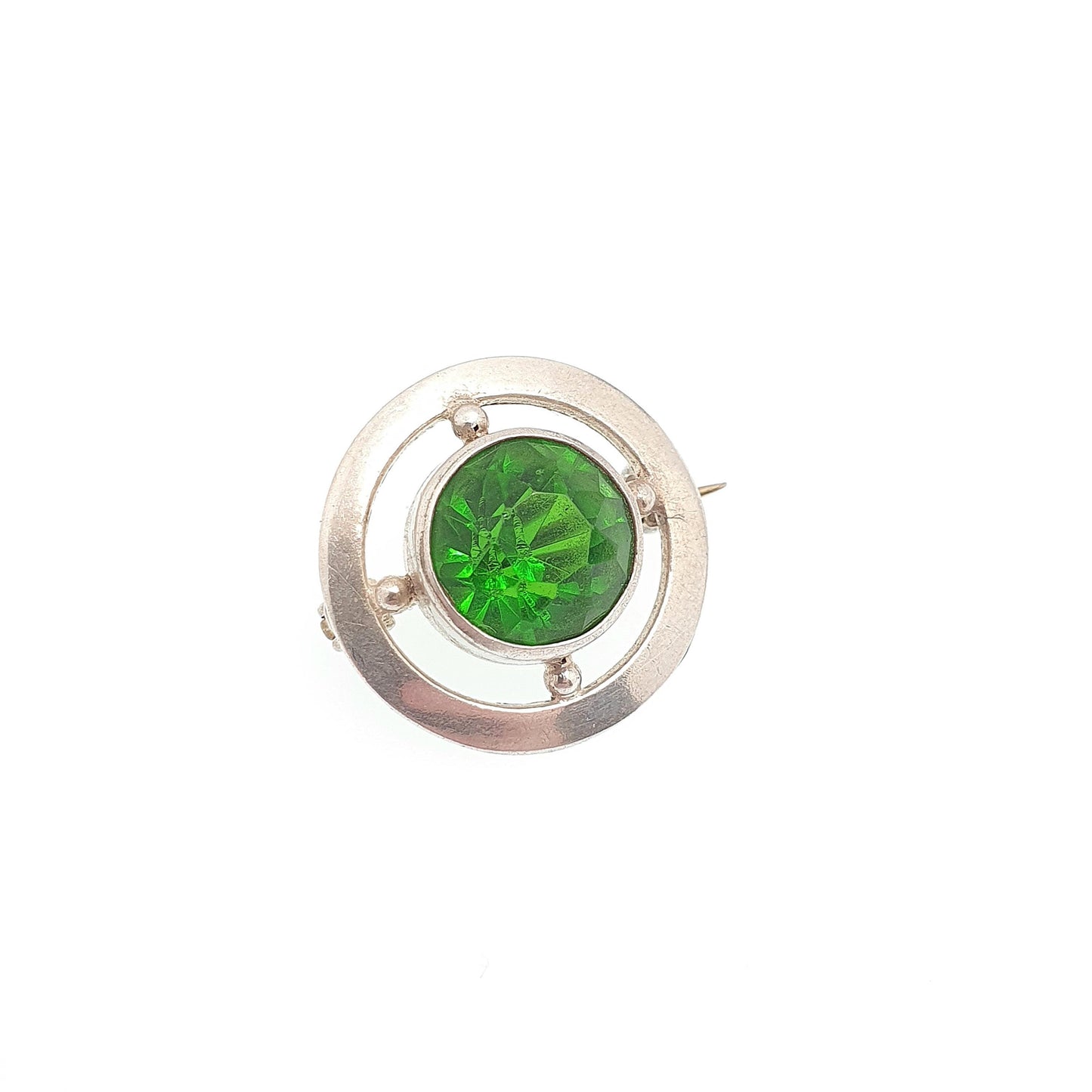 Old Vintage Charles Horner Sterling Silver Brooch Emerald Green Paste Glass Art Nouveau Antique Design Genuine CH Vintage Jewellery Jewelry