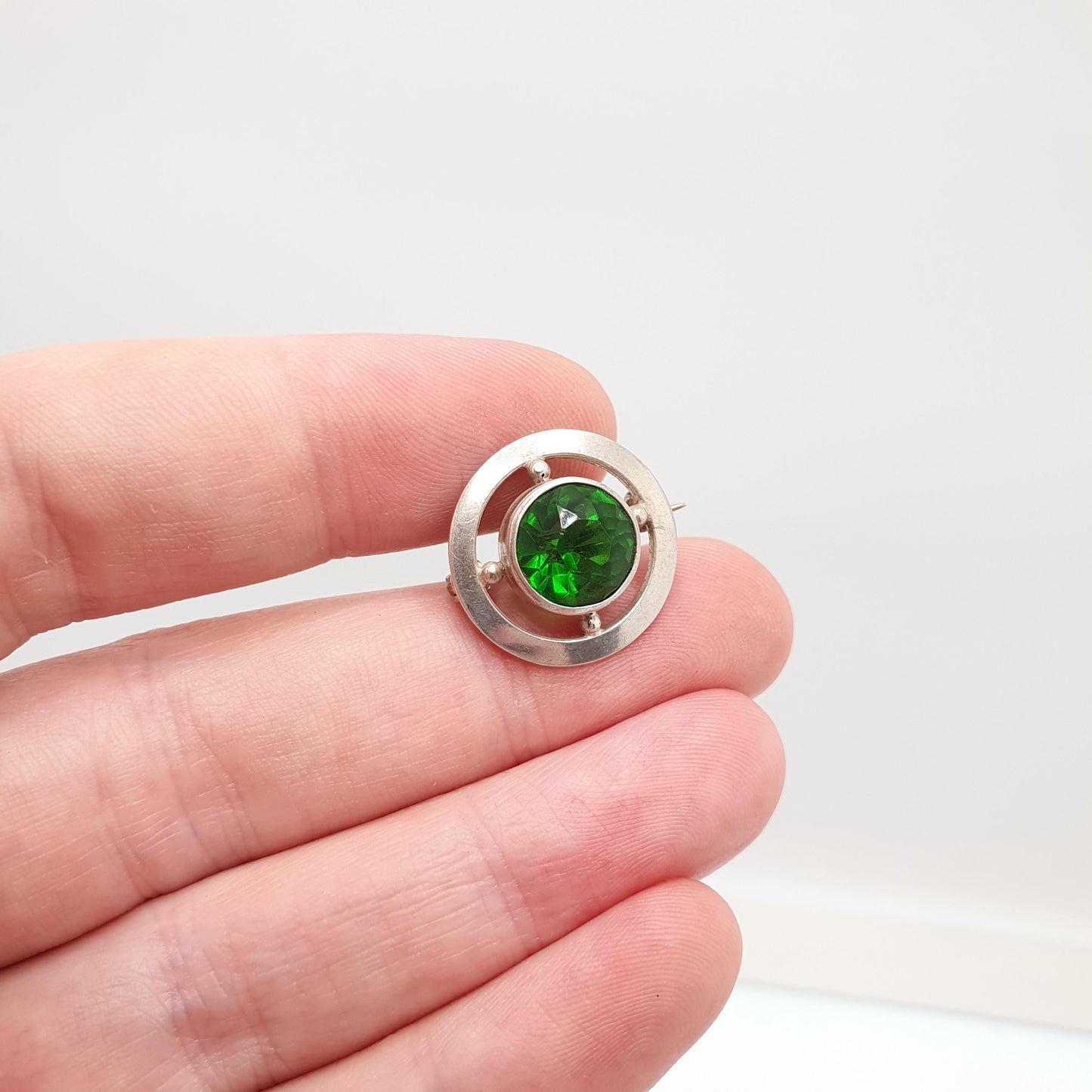 Old Vintage Charles Horner Sterling Silver Brooch Emerald Green Paste Glass Art Nouveau Antique Design Genuine CH Vintage Jewellery Jewelry