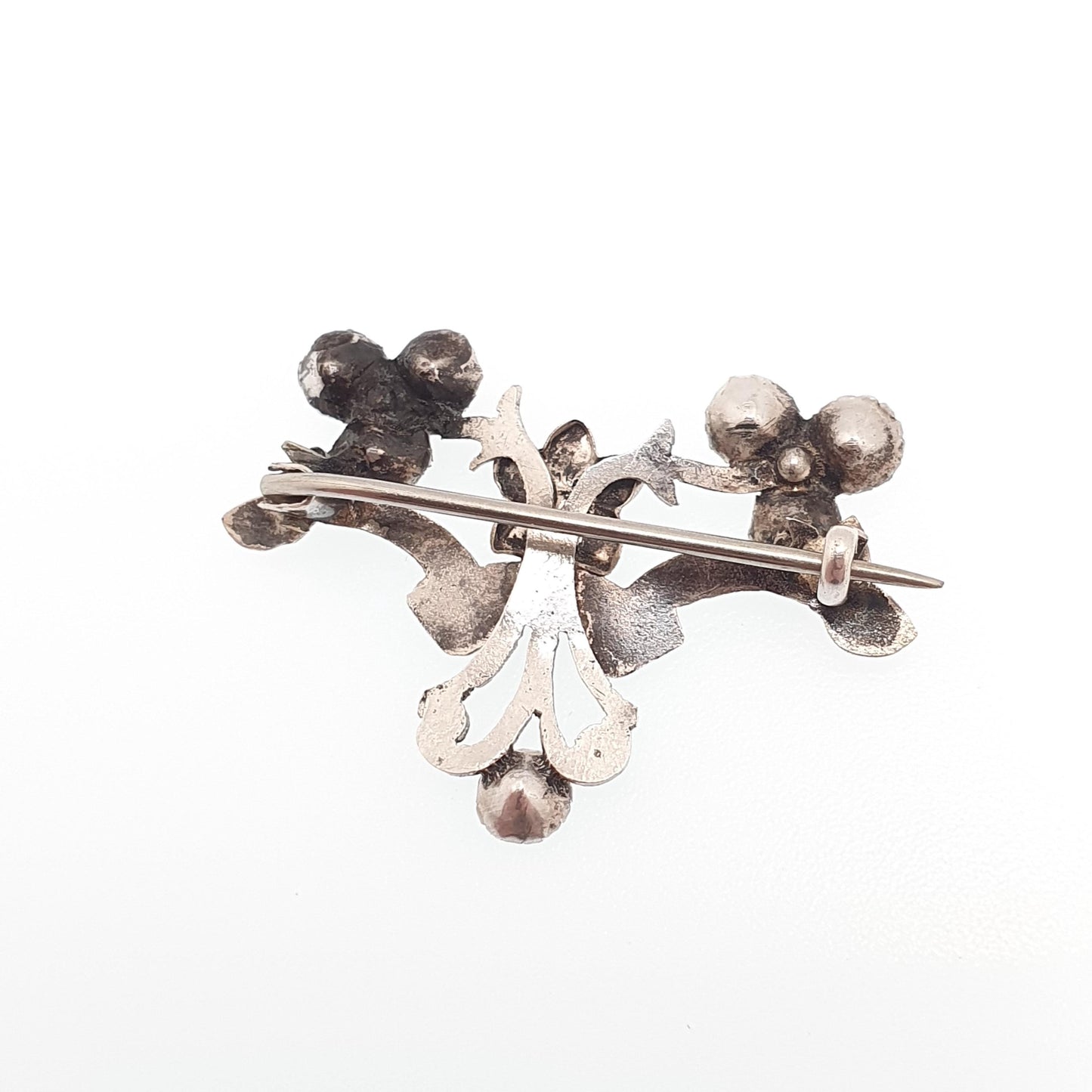 Antique Victorian Solid Silver Diamond Paste Brooch Art Nouveau Pin Scroll Old Cut Solid Backed 1800s Sparkly Vintage Jewellery Jewelry