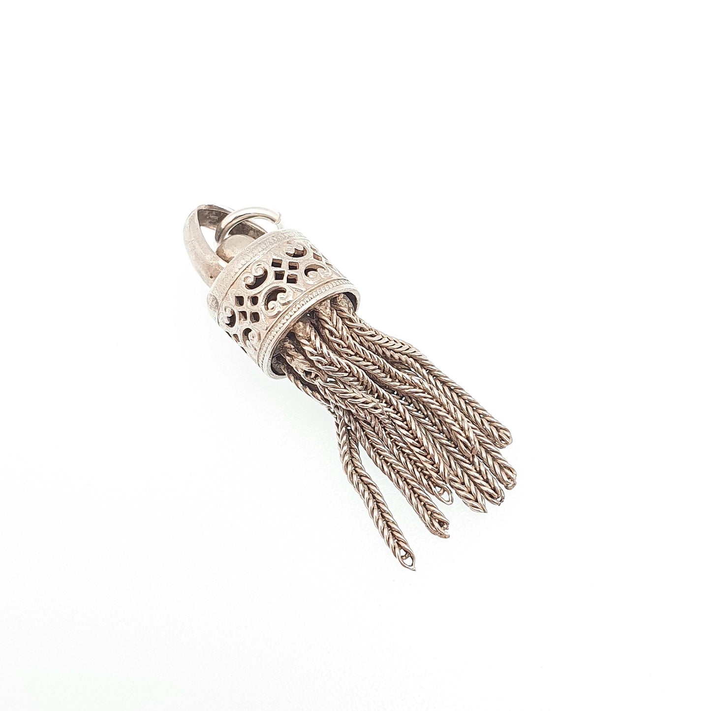Antique Victorian Solid Silver Tassel Fob Bracelet Charm Necklace Pendant 1800s Genuine Albert Albertina Chain Vintage Womens Jewelry