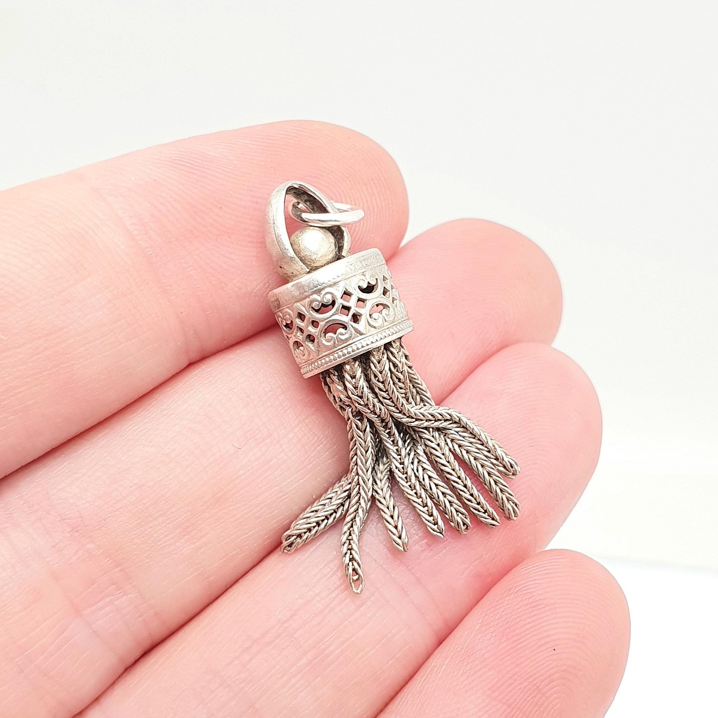 Antique Victorian Solid Silver Tassel Fob Bracelet Charm Necklace Pendant 1800s Genuine Albert Albertina Chain Vintage Womens Jewelry