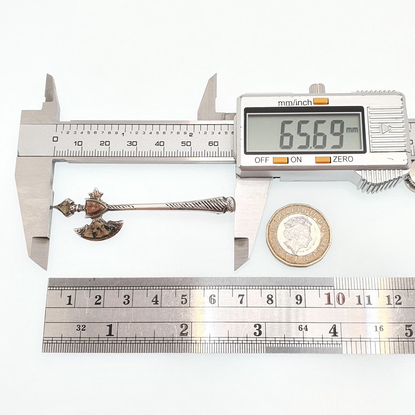 Antique Victorian Solid Silver Scottish Axe Brooch Aberdeenshire Granite Lozenge Kite Mark Pike Pin Rare Vintage 1800s Jewelry Jewellery