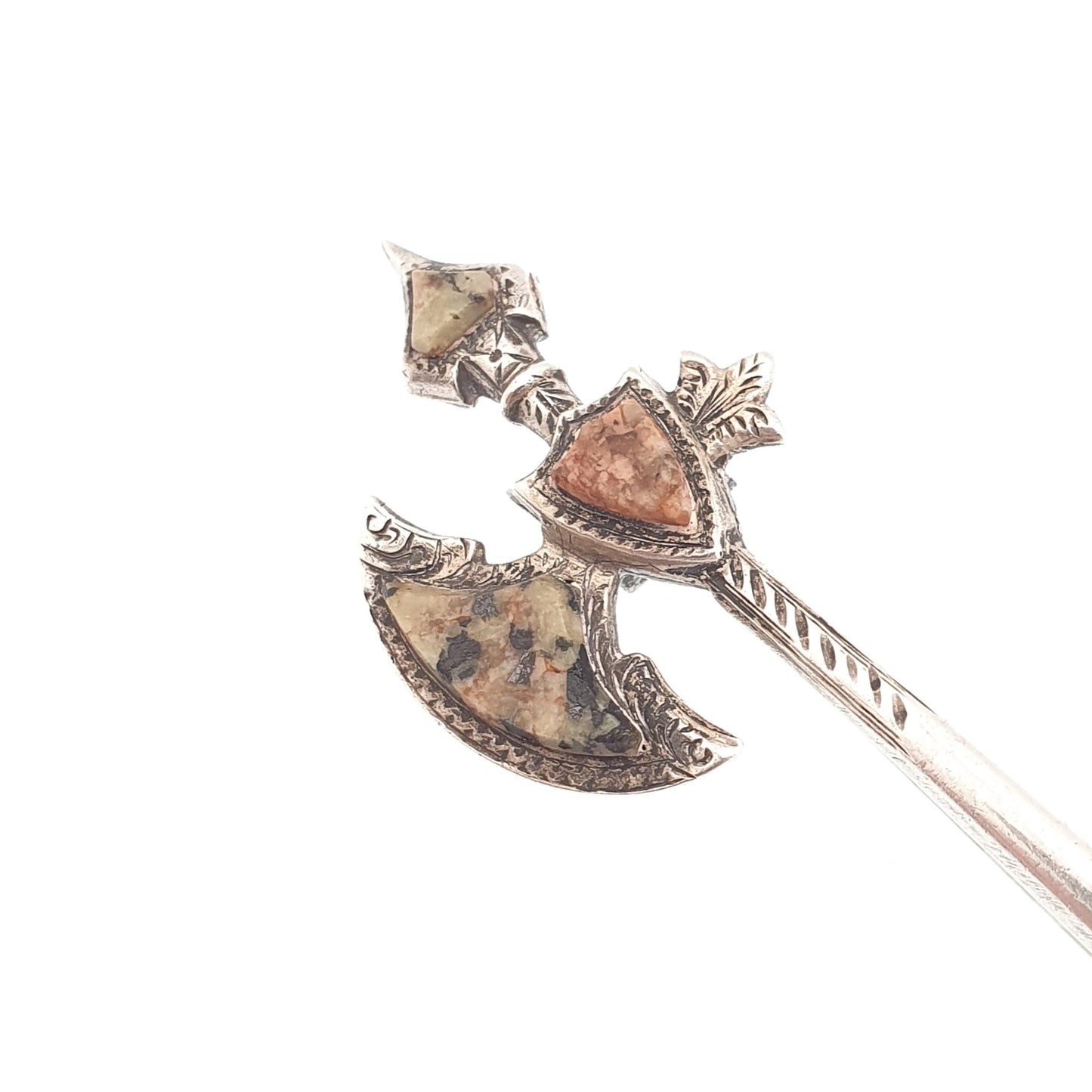 Antique Victorian Solid Silver Scottish Axe Brooch Aberdeenshire Granite Lozenge Kite Mark Pike Pin Rare Vintage 1800s Jewelry Jewellery