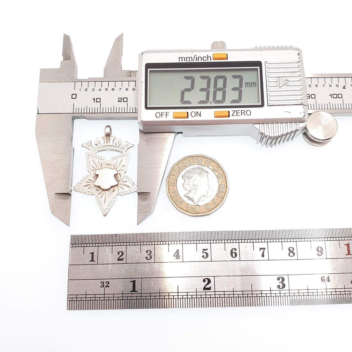Antique Sterling Silver Star Fob Pendant Necklace 1915 Hallmarked Moon 5 Point Pointed Celestial Pocket Watch Necklace Jewelry Jewellery
