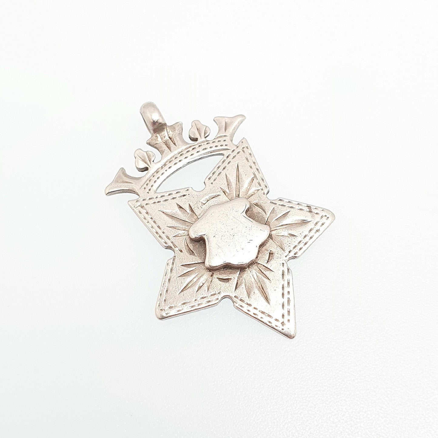 Antique Sterling Silver Star Fob Pendant Necklace 1915 Hallmarked Moon 5 Point Pointed Celestial Pocket Watch Necklace Jewelry Jewellery