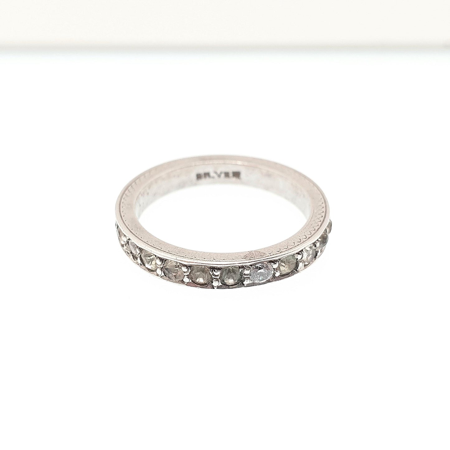 Antique Solid Silver Full Eternity Ring Diamond Paste 1920s Art Deco Engraved Pinky Pinkie Vintage Ladies Womens Jewelry Jewellery