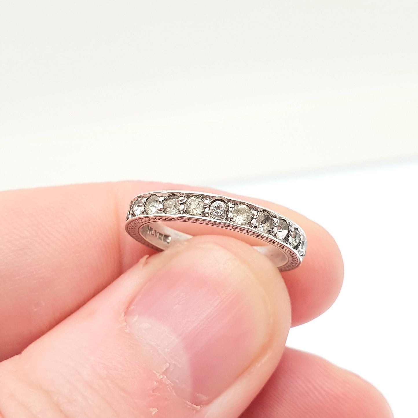 Antique Solid Silver Full Eternity Ring Diamond Paste 1920s Art Deco Engraved Pinky Pinkie Vintage Ladies Womens Jewelry Jewellery