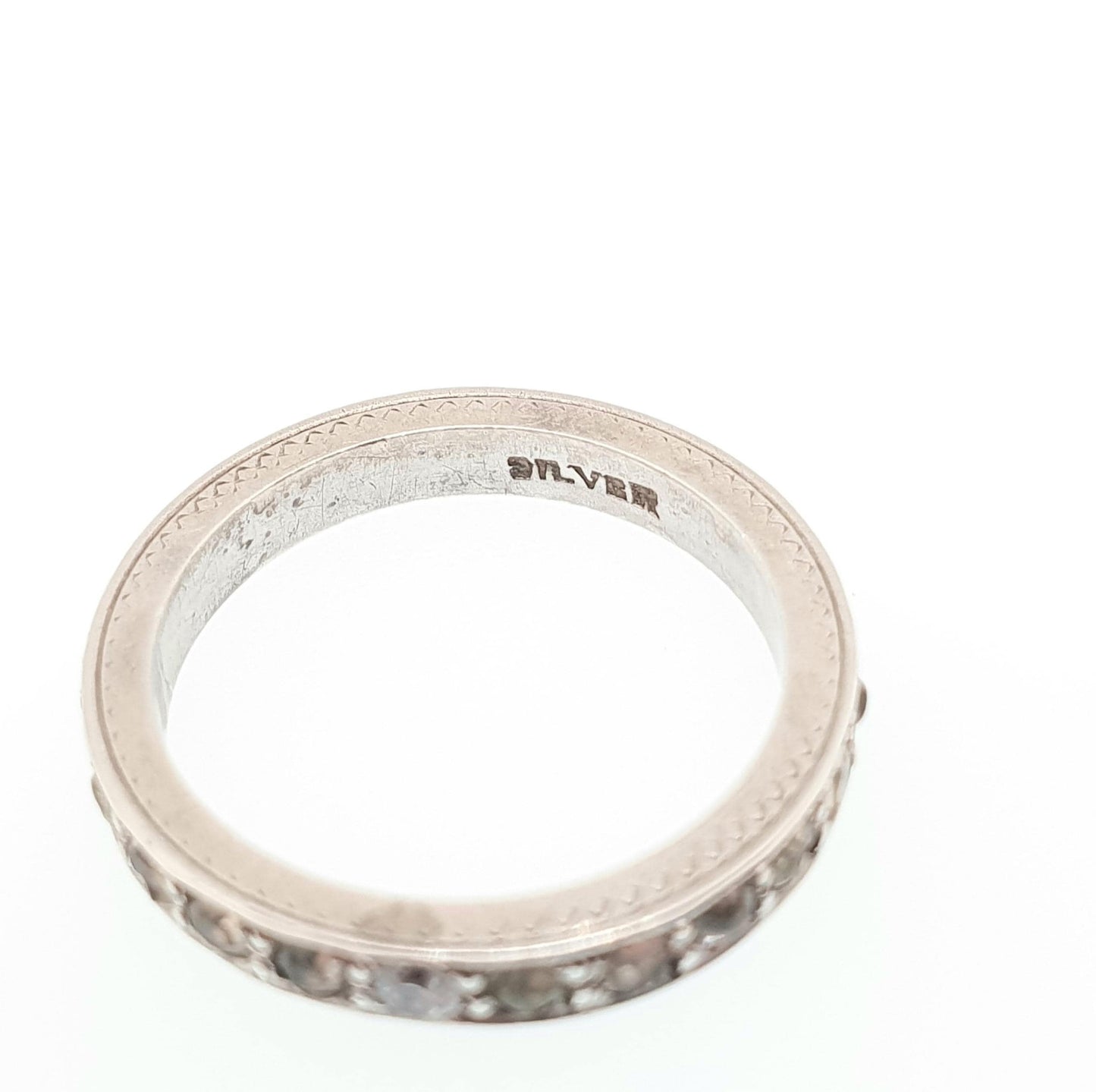 Antique Solid Silver Full Eternity Ring Diamond Paste 1920s Art Deco Engraved Pinky Pinkie Vintage Ladies Womens Jewelry Jewellery