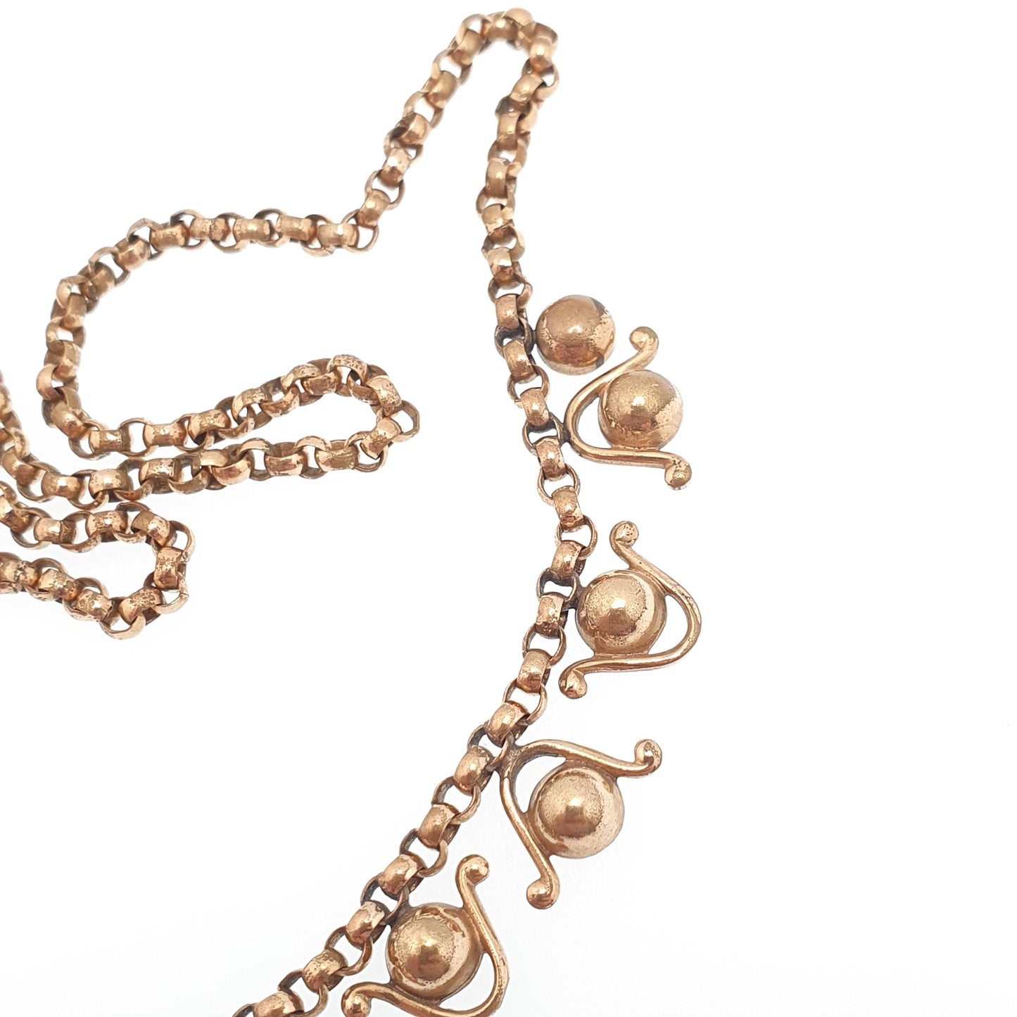 Antique Victorian Rolled Gold Necklace Festoon Style Bead and Wave 41cm 16.1" 9.31g Collar 1800s Old Vintage Womens Jewelry Jewellery
