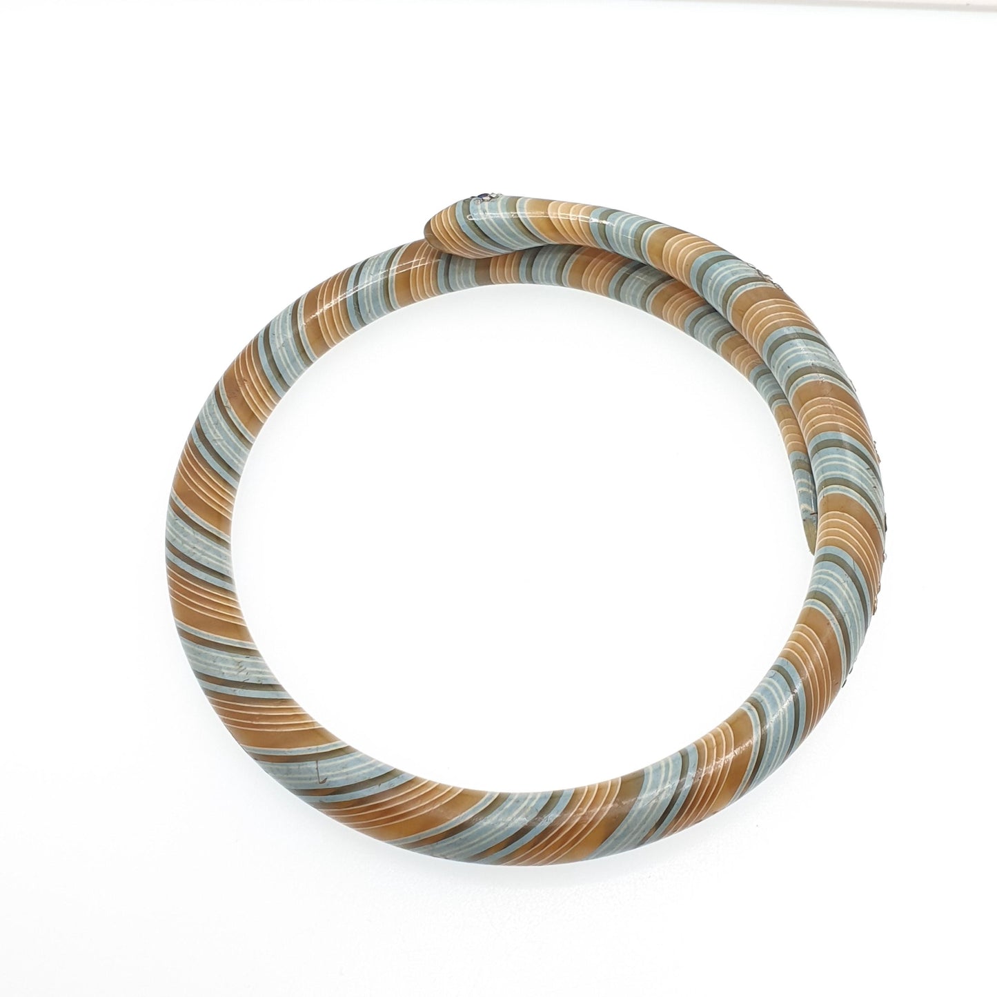 Antique Snake Slave Bangle Bracelet Art Deco Spiral Early Plastic Diamond Paste Green Blue Murano Style Serpent Vintage Jewellery Jewelry