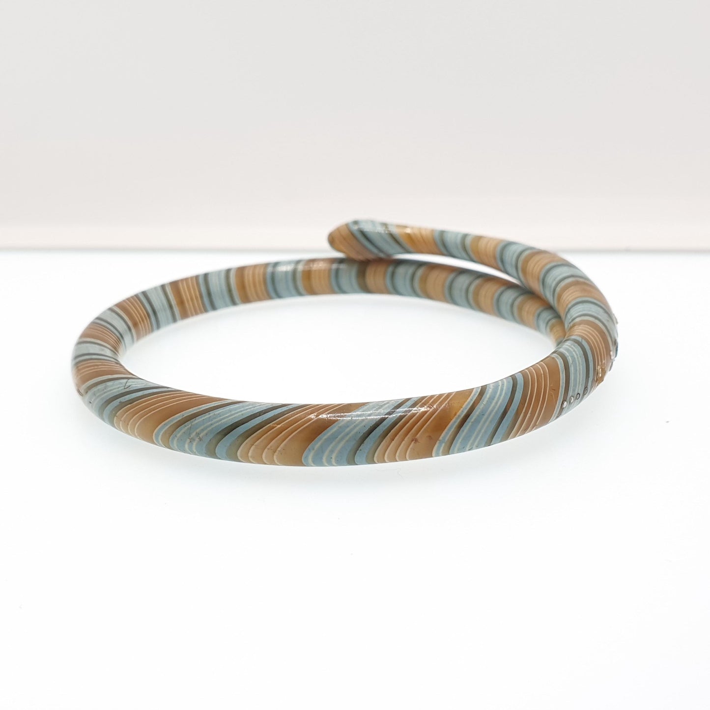 Antique Snake Slave Bangle Bracelet Art Deco Spiral Early Plastic Diamond Paste Green Blue Murano Style Serpent Vintage Jewellery Jewelry
