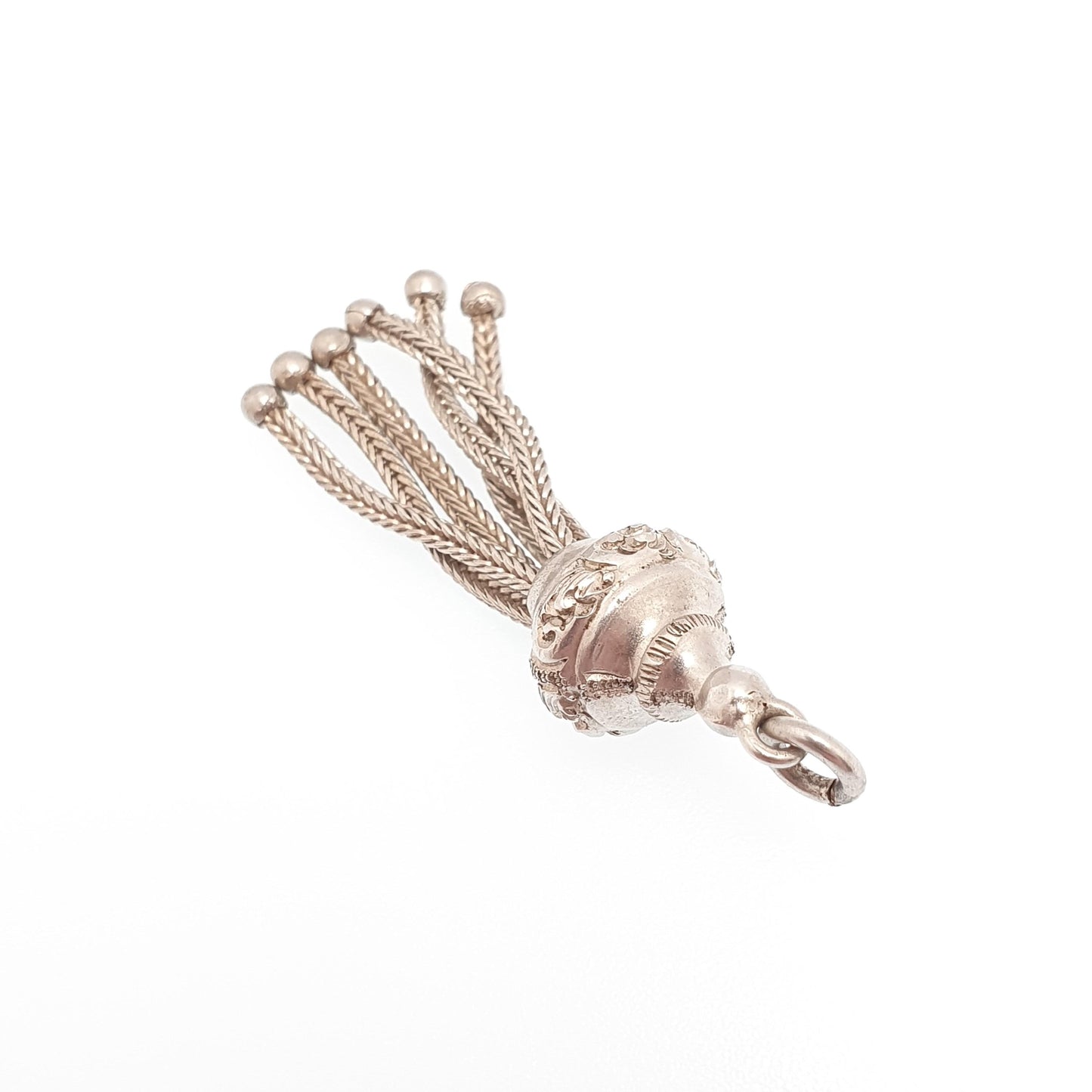 Antique Victorian Solid Silver Tassel Fob Bracelet Charm Necklace Pendant 1800s Genuine Albert Albertina Chain Vintage Womens Jewelry