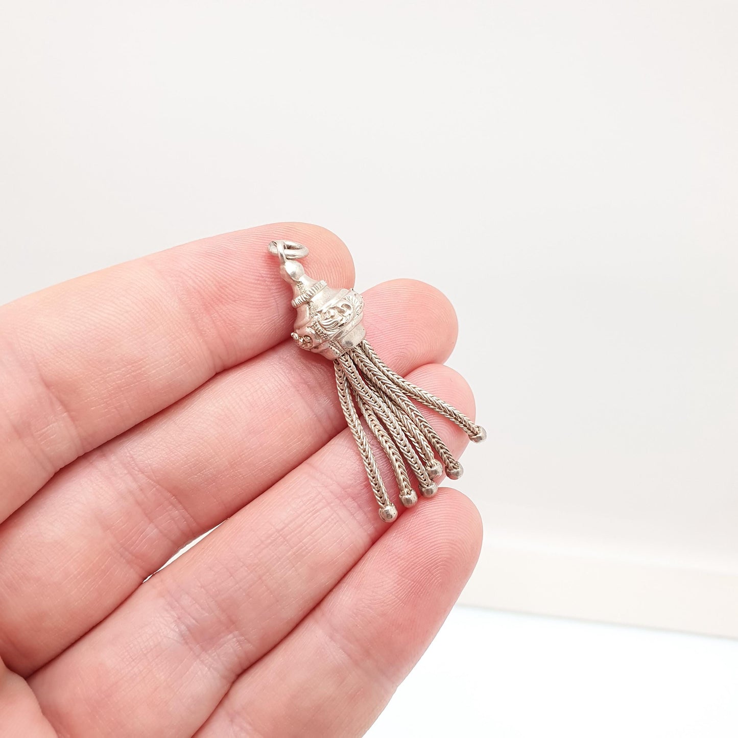 Antique Victorian Solid Silver Tassel Fob Bracelet Charm Necklace Pendant 1800s Genuine Albert Albertina Chain Vintage Womens Jewelry