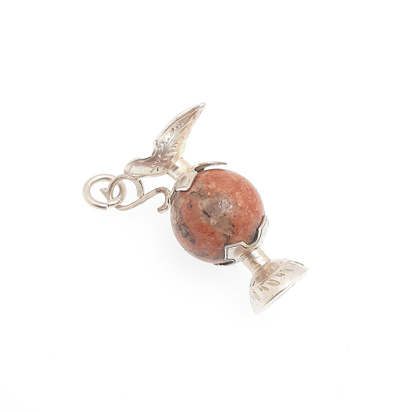 Antique Victorian Solid Silver Wine Jug Charm Pendant Pink Aberdeenshire Granite Necklace Scottish Genuine 1800s Womens Jewellery Jewelry