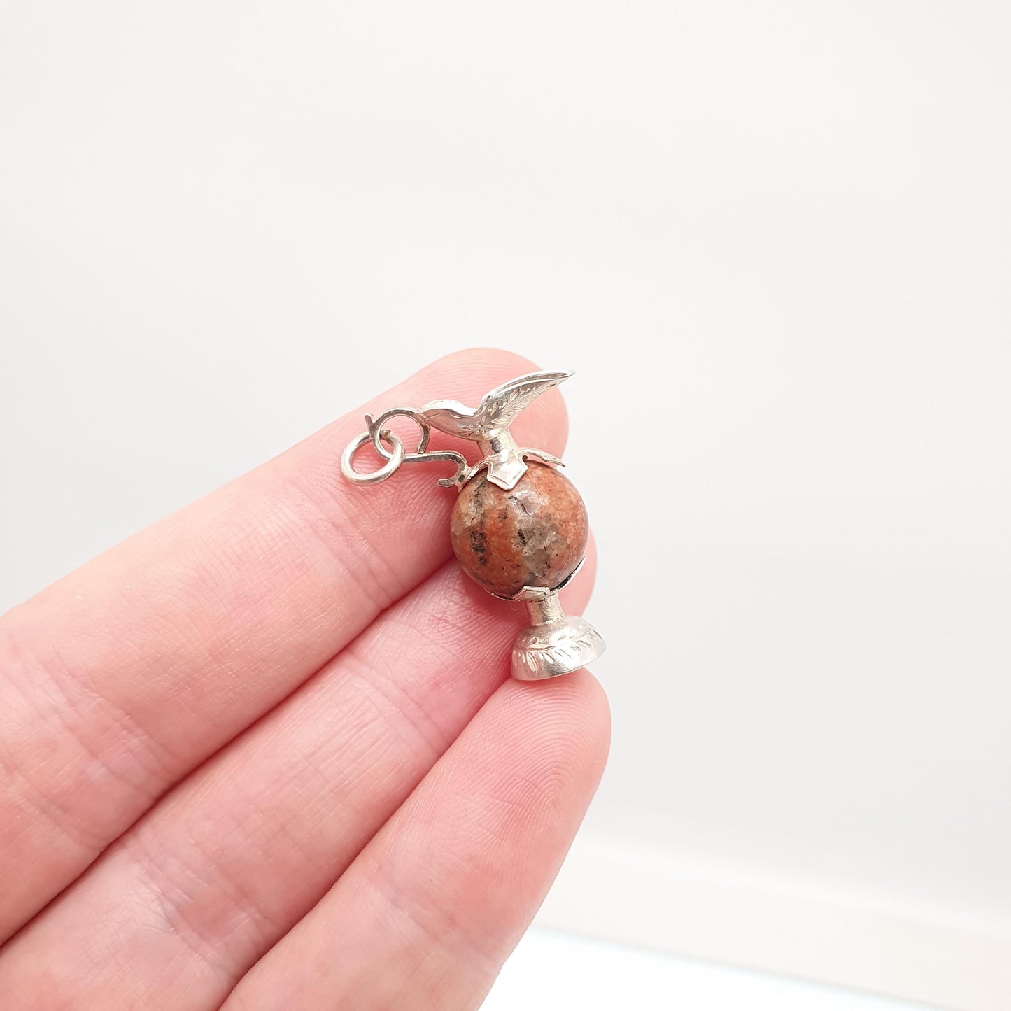 Antique Victorian Solid Silver Wine Jug Charm Pendant Pink Aberdeenshire Granite Necklace Scottish Genuine 1800s Womens Jewellery Jewelry