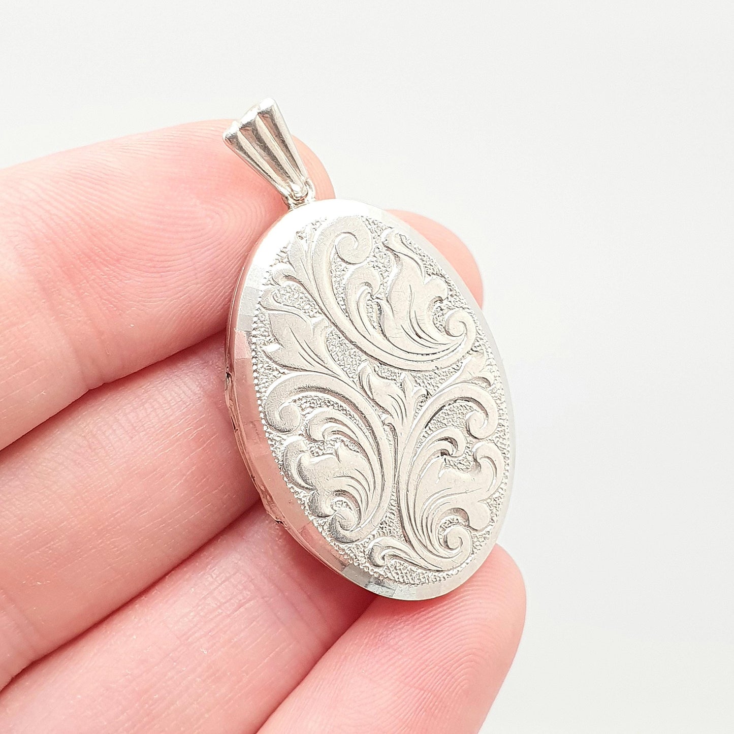 Vintage GEORG JENSEN Sterling Silver Locket Oval Scroll Embossed Necklace Pendant Genuine FinePicture Photo Womens Jewelry Jewellery Retro