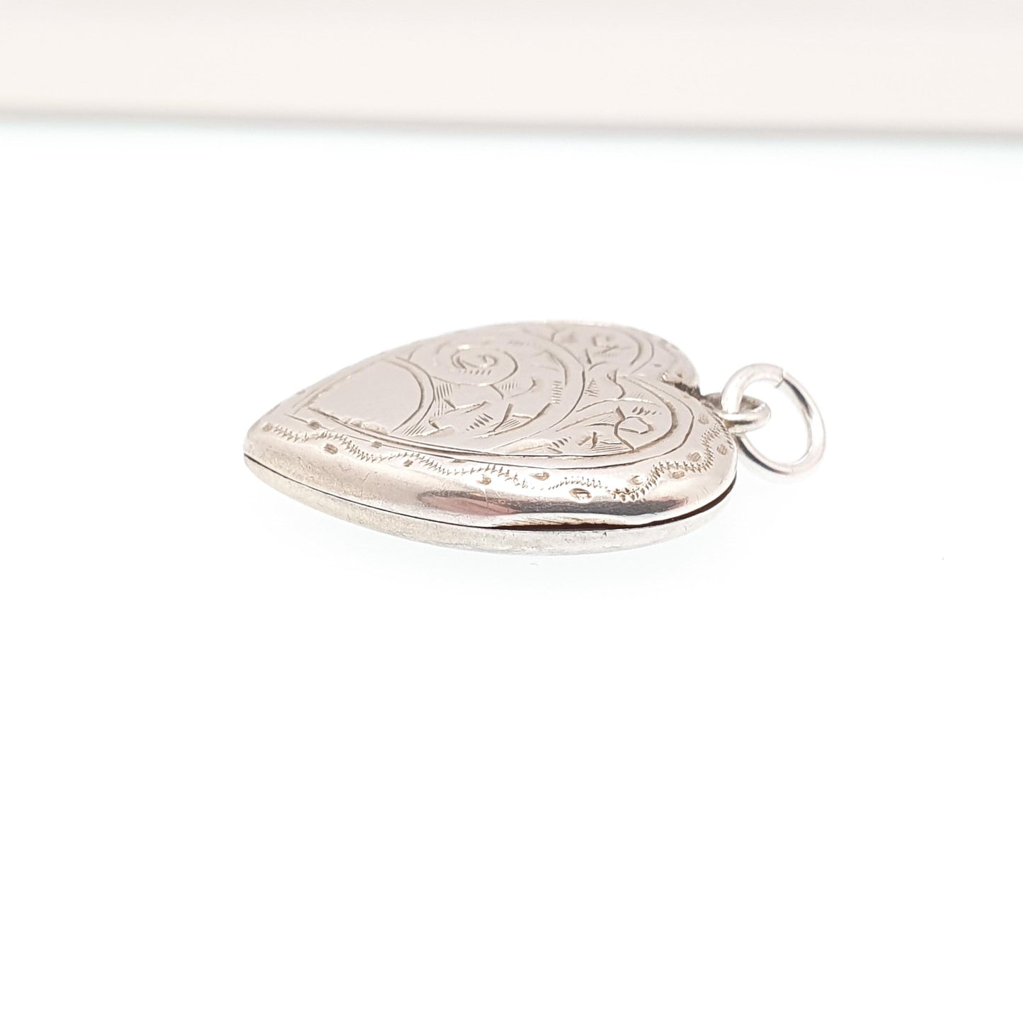 Antique Sterling Silver Heart Locket Necklace Pendant 1917 Hallmarked Picture Photo Engraved Love Gift Womens Jewelry Jewellery Vintage