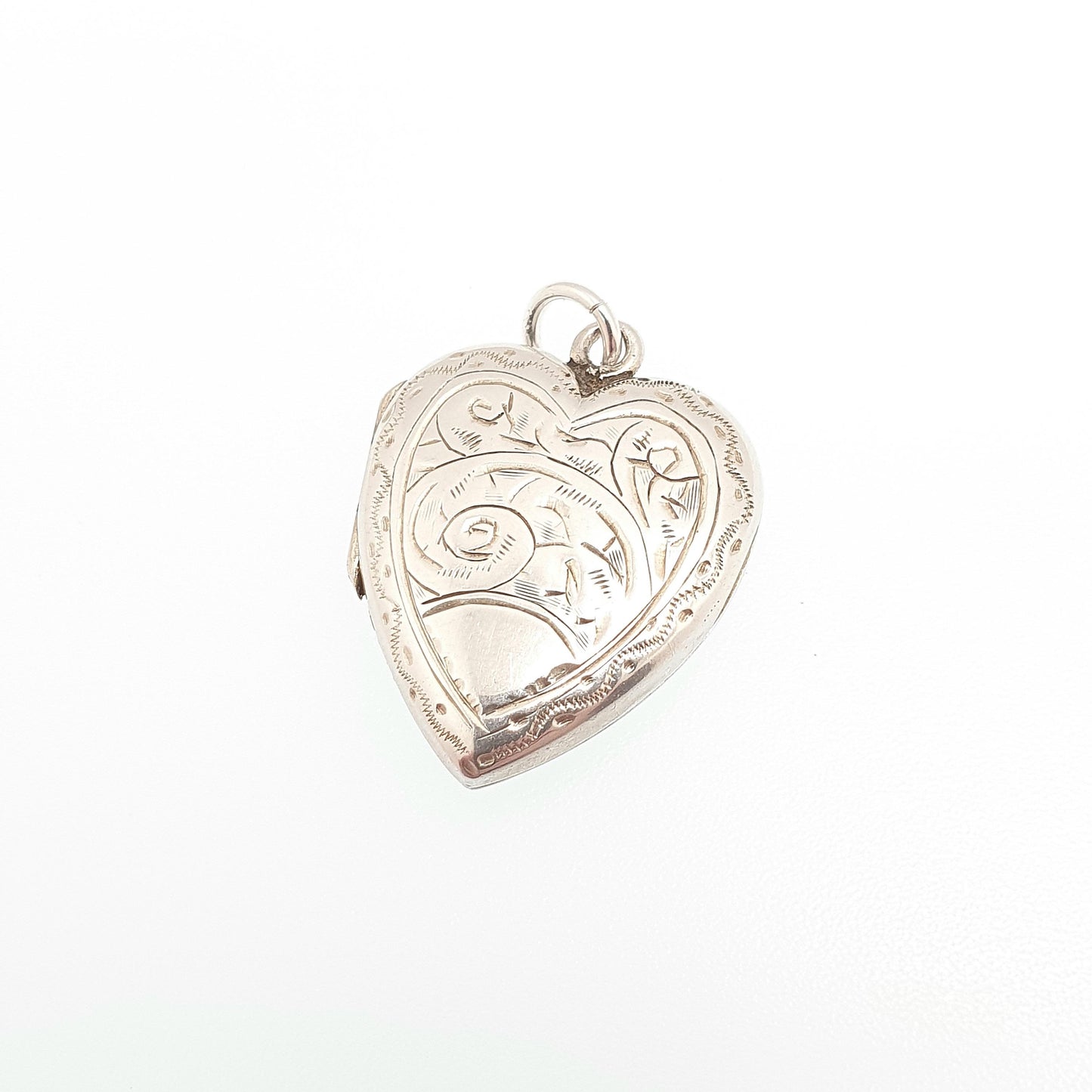 Antique Sterling Silver Heart Locket Necklace Pendant 1917 Hallmarked Picture Photo Engraved Love Gift Womens Jewelry Jewellery Vintage